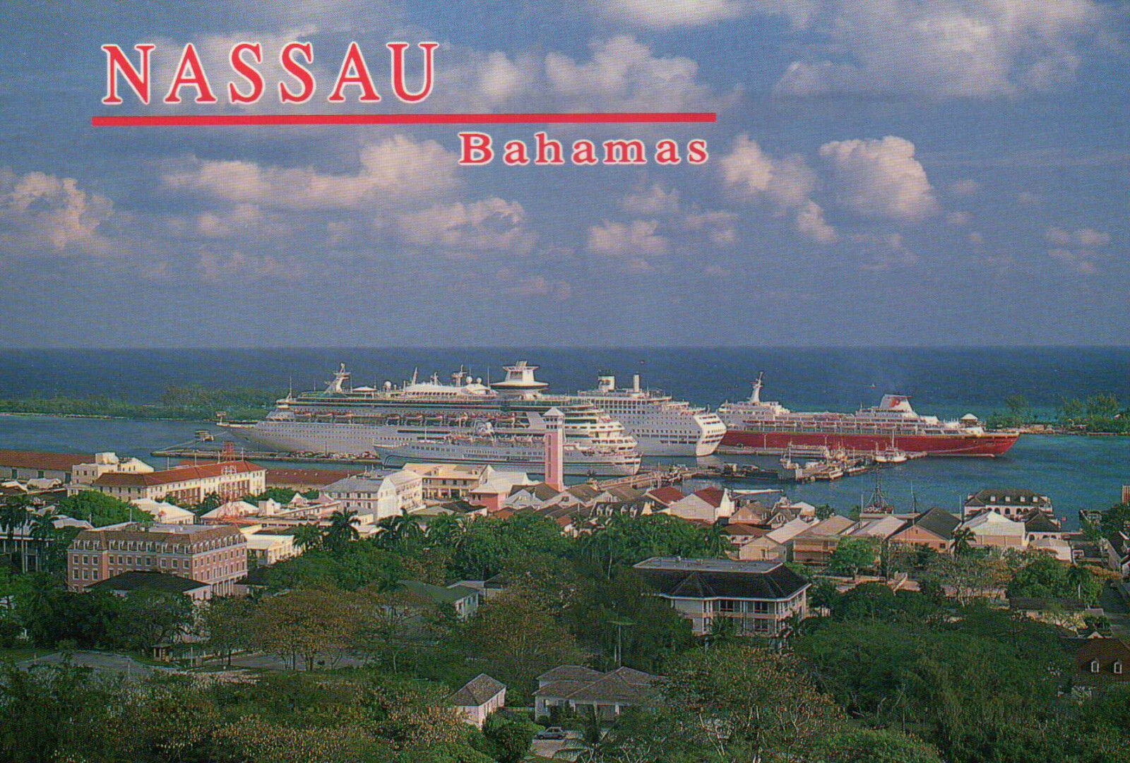 Cruise Ships in Nassau, The Bahamas, Sparkling Turquoise Waters --- Postcard