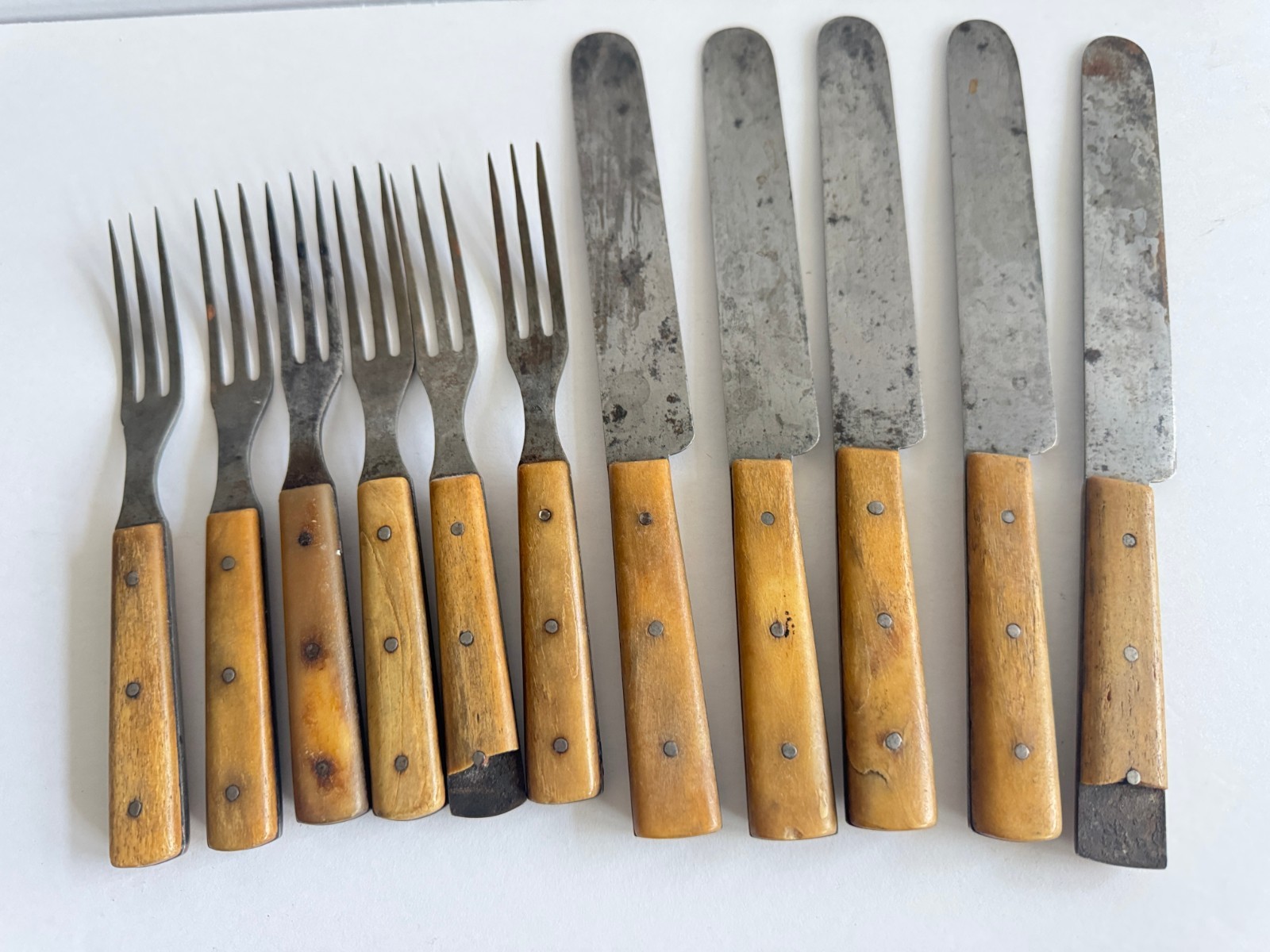Antique Bone-handled Flatware Forks/Knives- 3 prong forks- Rare