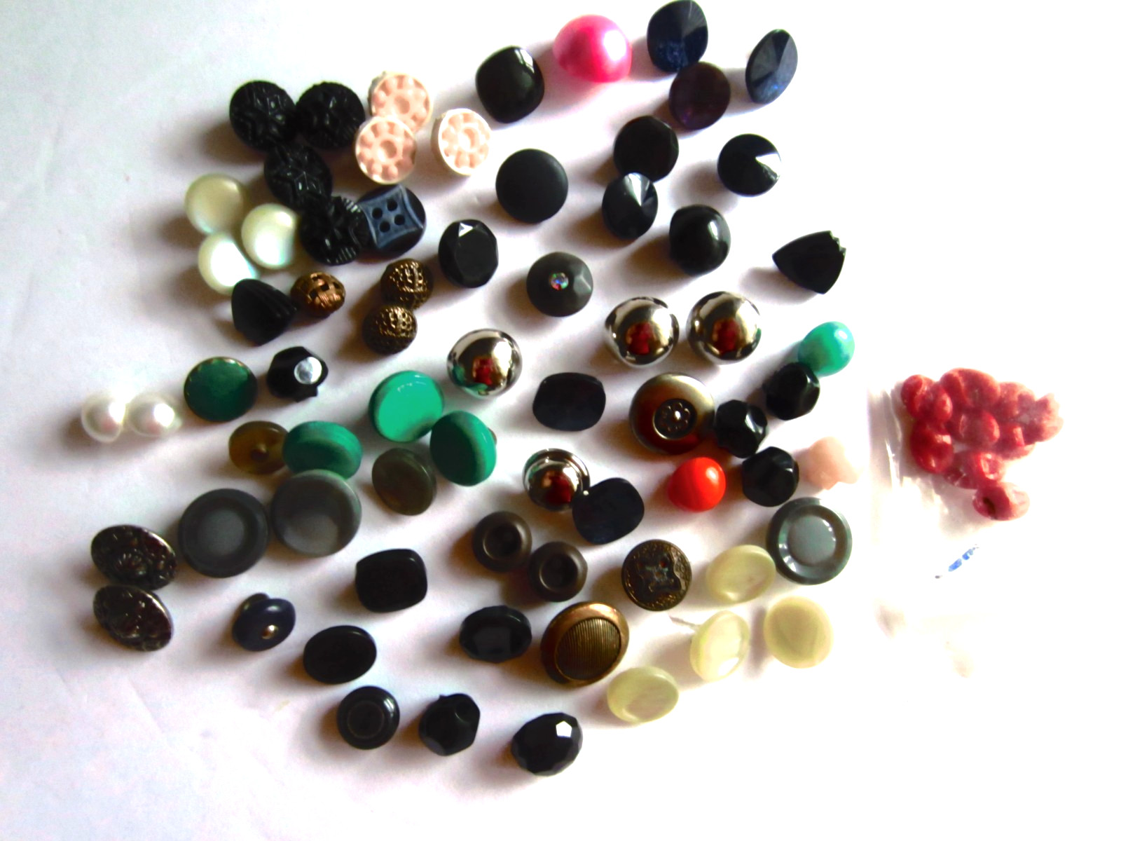 79 Vintage Small Buttons Mixed Lot  Glass, Plastic, Metal