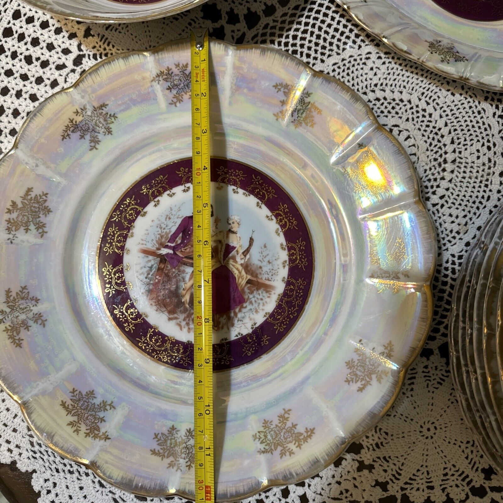 Vintage Fine Porcelain Plates  Romeo & Juliet Gold Rim 12Piece Set