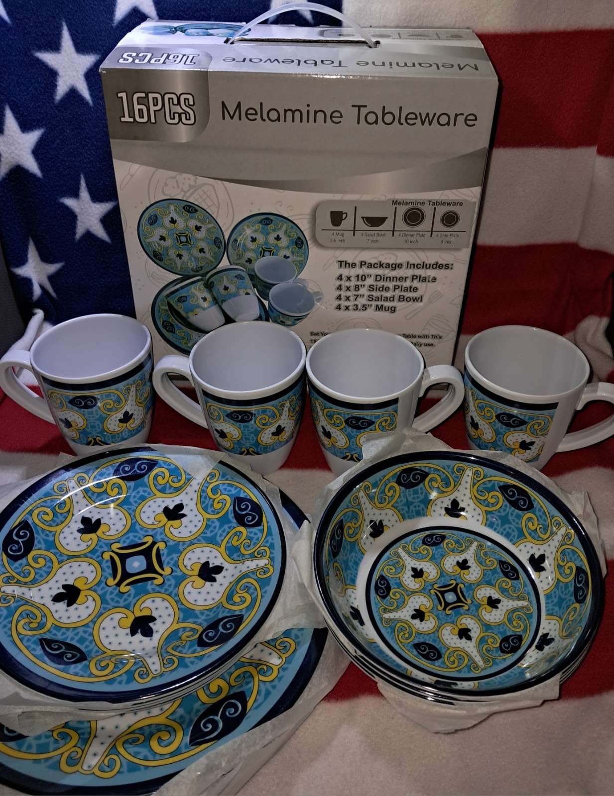 16 pc Melamine Tableware Indoor Outdoor Dinner Table Set (Model #:...