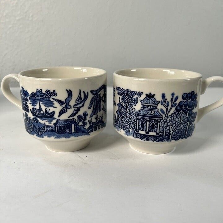 Set Of 2 BLUE WILLOW Churchill 3” x 3” Mug Cups - Made in England