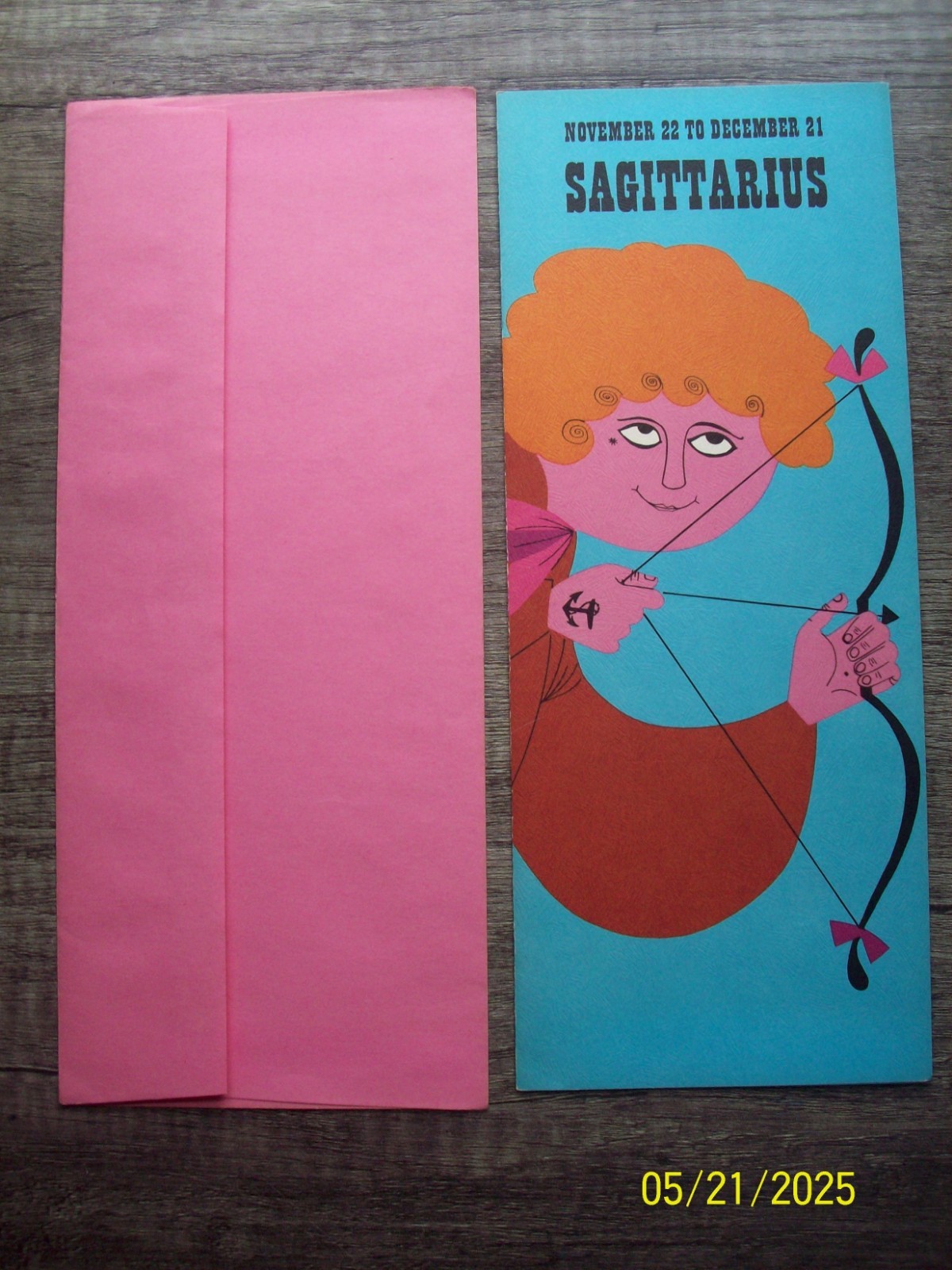 Vintage Sagittarius Zodiac card with envelope