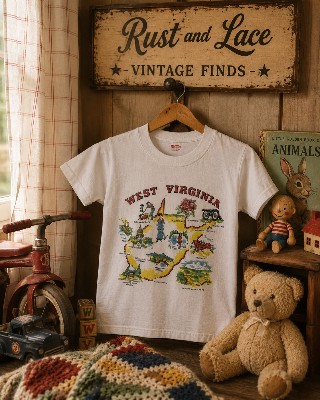 Vintage 70's West Virginia T Shirt Hanco Kids 6-8 NOS Souvenir