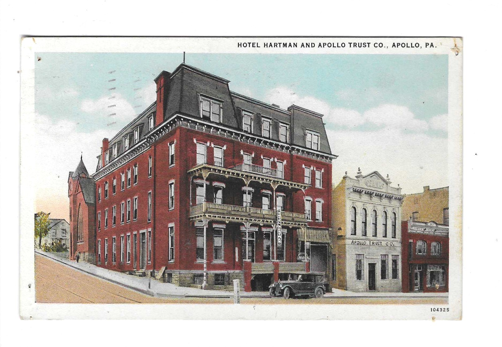 Hotel Hartman and Apollo Trust Company Apollo PA Pennsylvania 1938 Postcard Hotel Hartman and Apollo Trust Company Apollo PA Pennsylvania 1938 Postcard