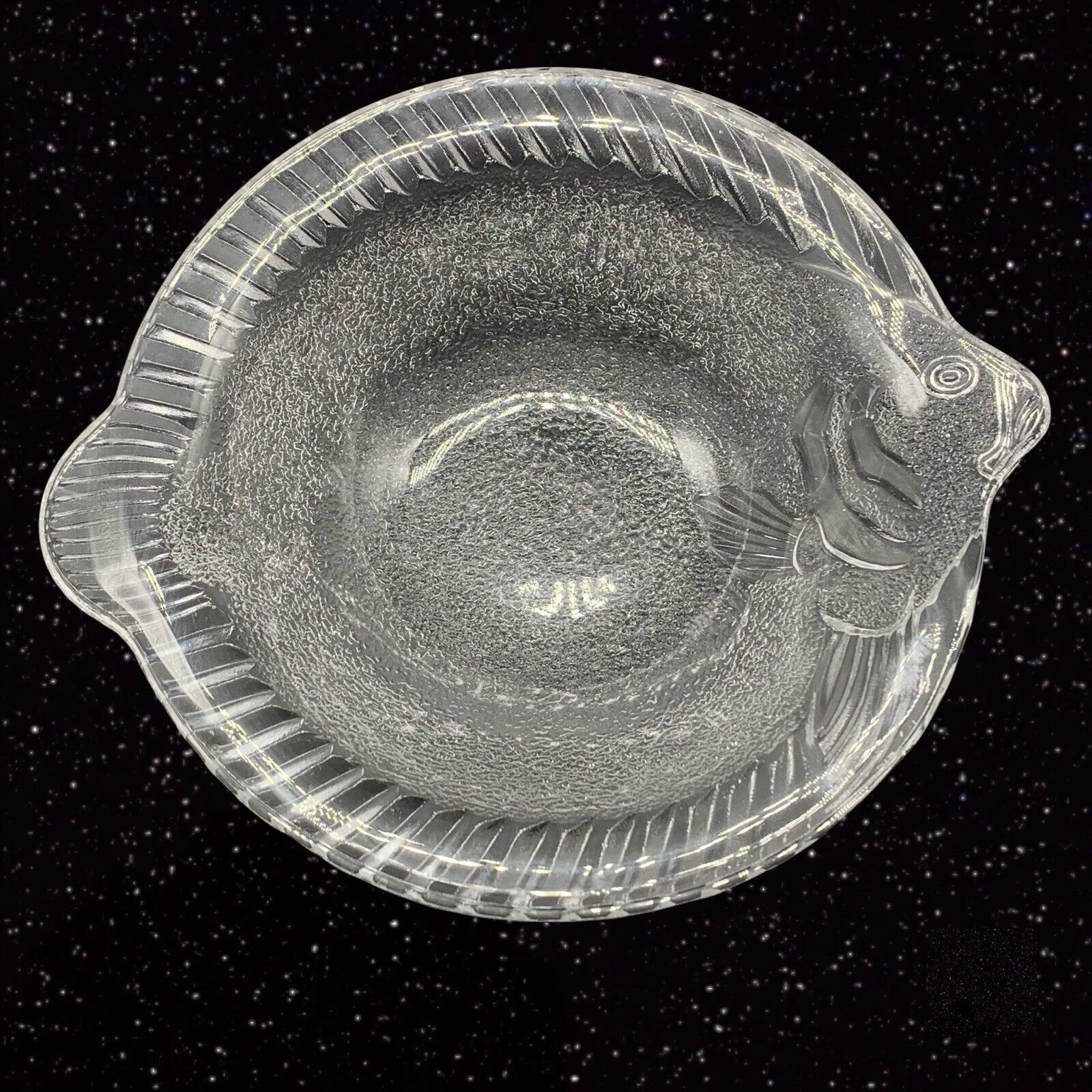 Vintage Sweden Clear Art Glass Textured Fish Plate 1.5”T 6.5”W