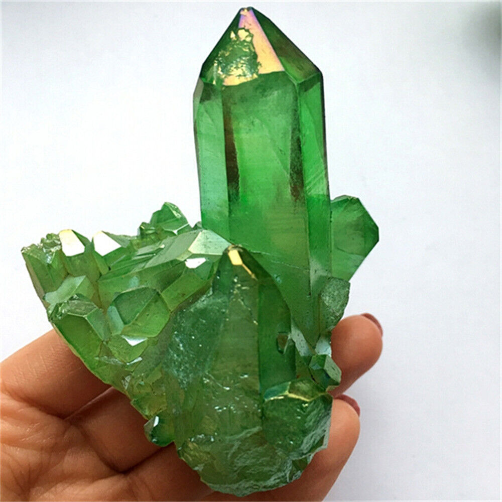 1PC 30g-70g Plating Green Crystal Cluster Quartz Mineral Healing Reiki Decor USA