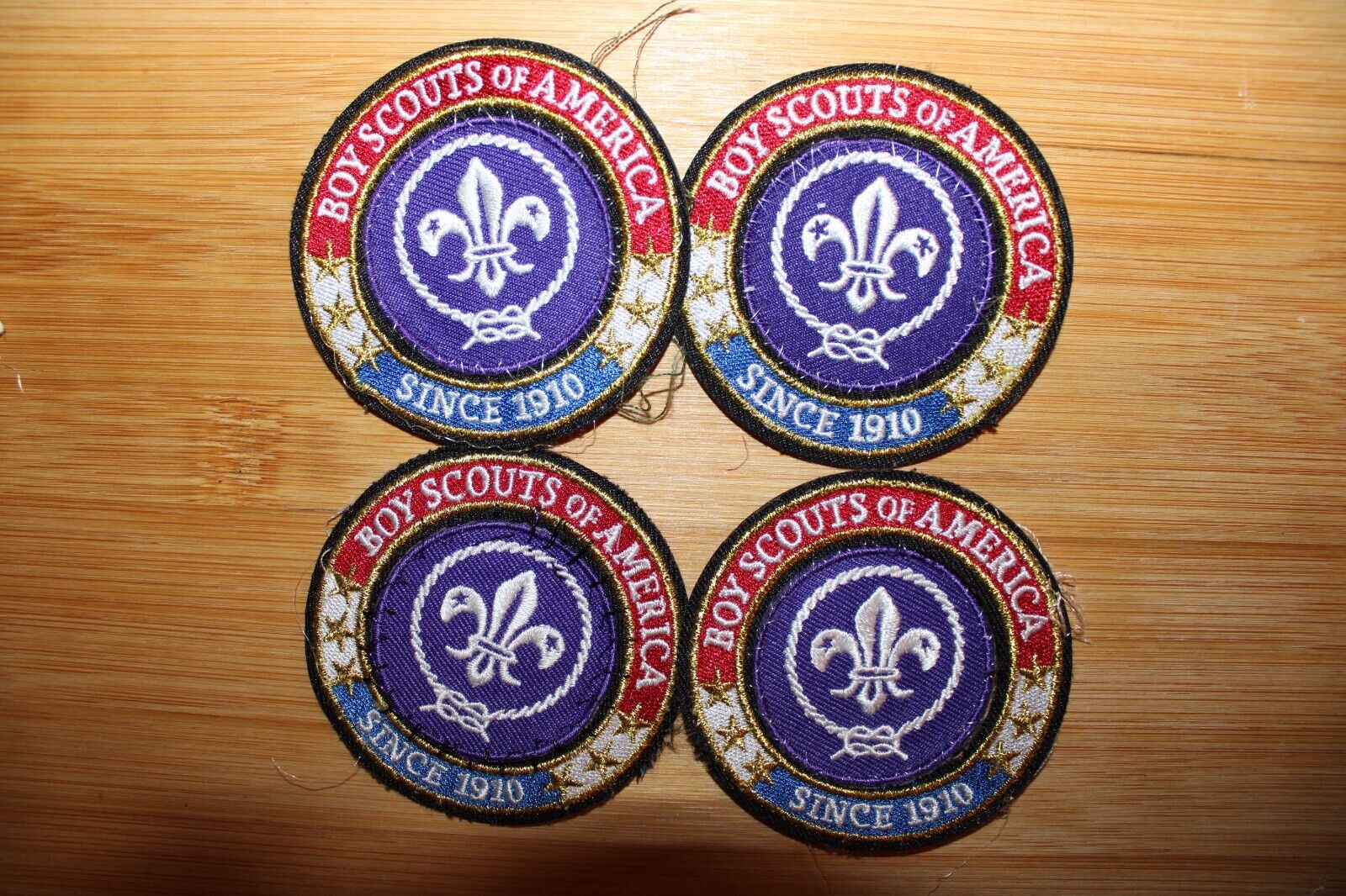 World Crest Emblem + ring - sewn Boy Scouts of America BSA Patches LOT OF 4 SETS