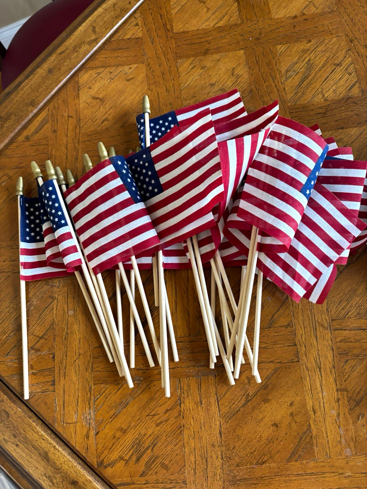 Mini American USA Flags on Wooden Sticks - Small Handheld Stick Flags Lot