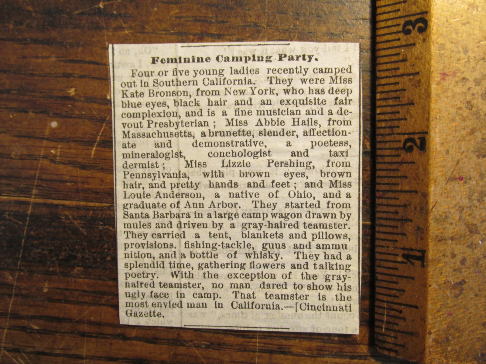 Antique Ephemera 1876 Female Women's Feminine Camping Trip Article Hilarious