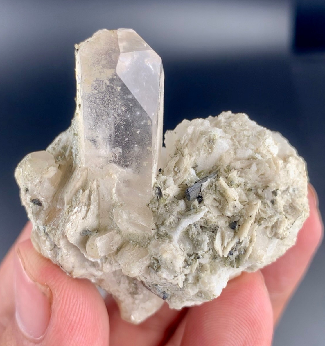 Sherry Color Natural Transparent Topaz Crystal With Tourmaline On Matrix - 55 Gr