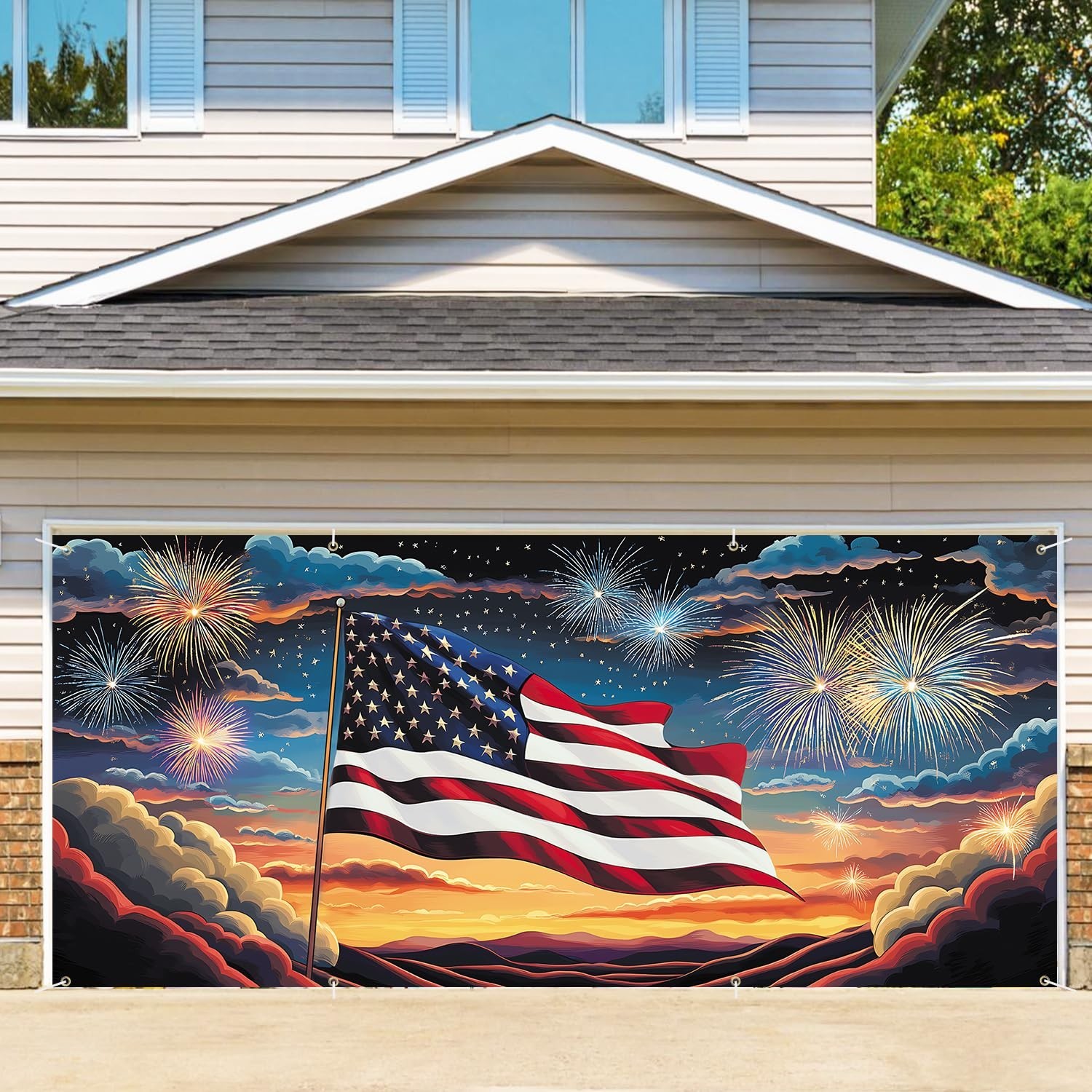 7 x 16 FT Large Patriotic American Flag Garage Door Decoration (Flag) 7 x 16 ft