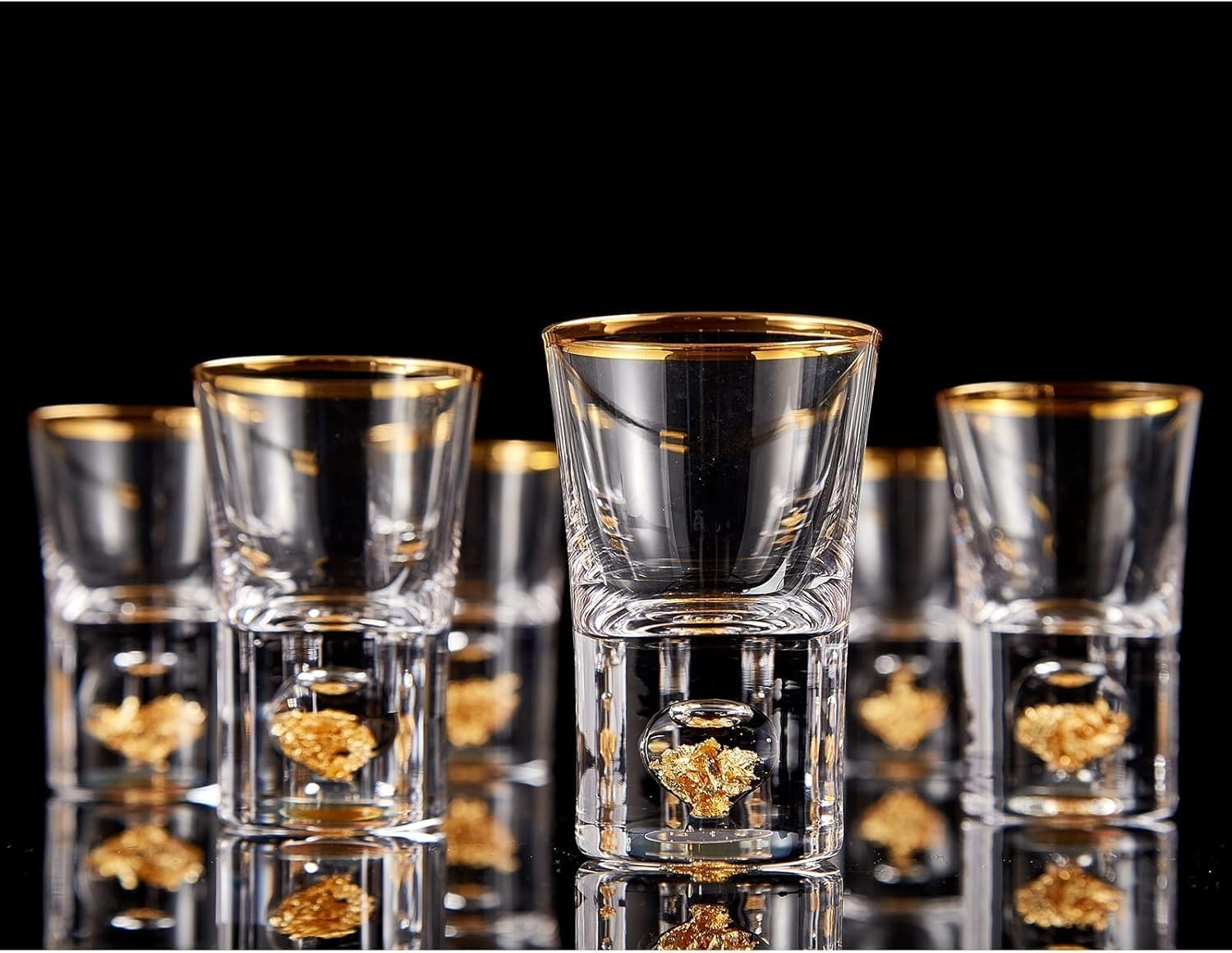 DUJUST Shot Glasses (1.5oz), Crystal Shot Glass Set Decorated with 24K Gold Leaf
