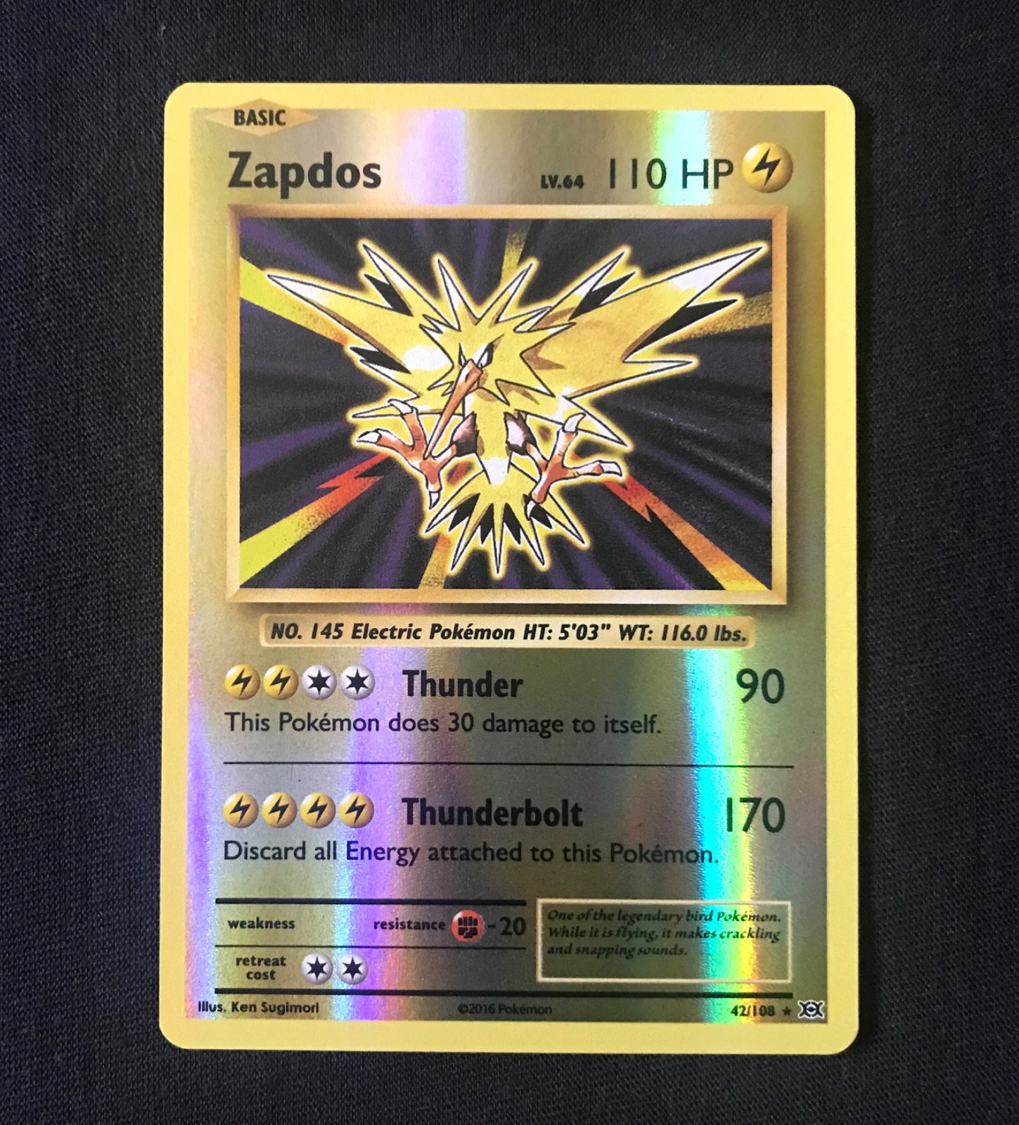 Zapdos 42/108 Reverse Holo Rare XY Evolutions Pokémon Card Near Mint