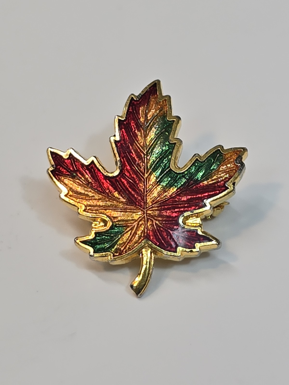 Autumn Leaf Lapel Pin Nice Enamel Orange Green Red