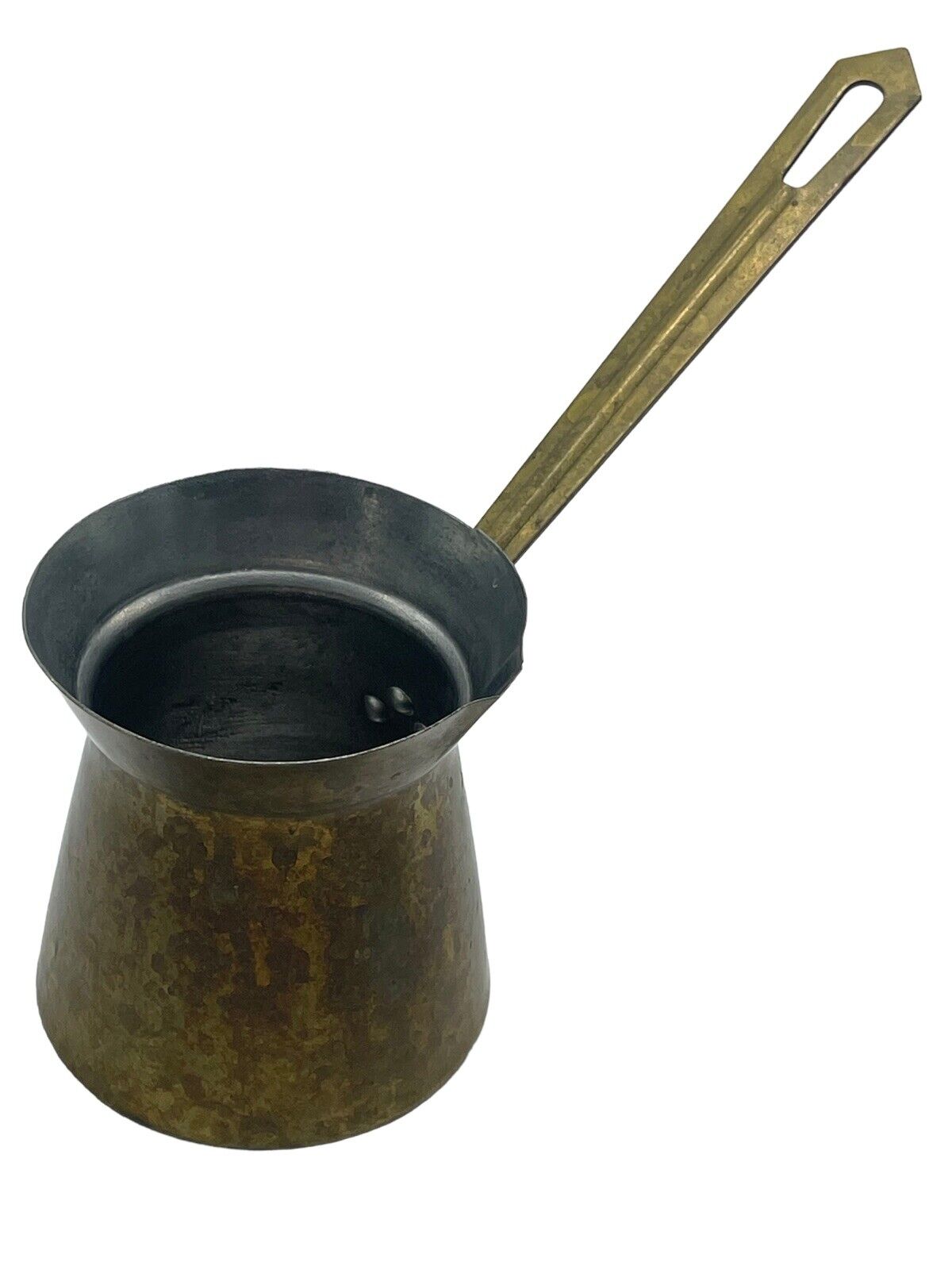 VTG Cooper Brass Turkish Melting Pot Hand Hammered Long Handle Tin Stamped 3