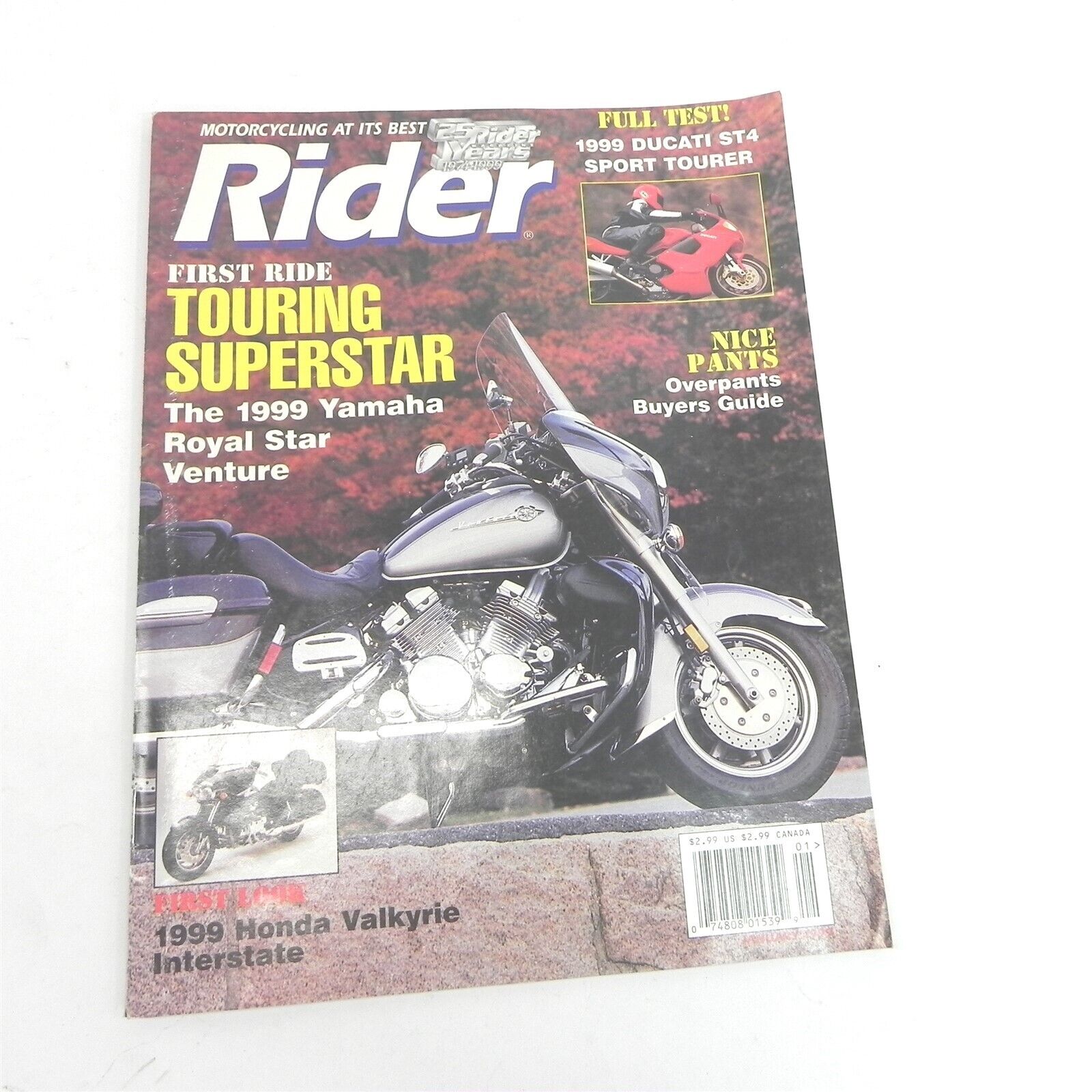 VINTAGE JANUARY 1999 RIDER MOTORCYCLE MAGAZINE SINGLE ISSUE HARLEYS SPORT BIKES