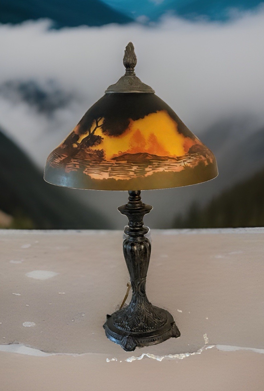 Dale Tiffany 21” Obverse Reverse Painted Lamp With Dual Socket Metal Base