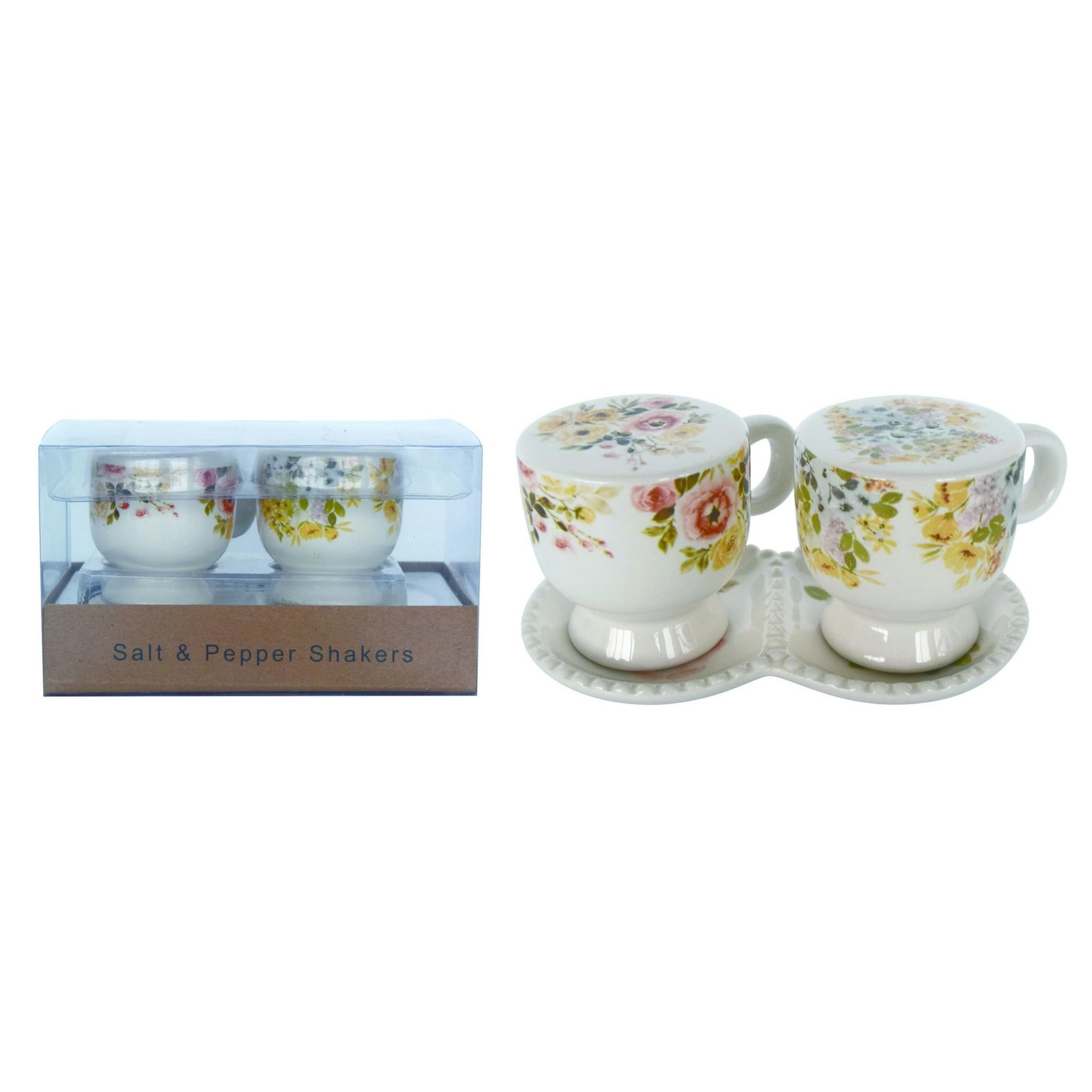 Transpac Transpac Ceramic 5.75 in. Teacup Salt and Pepper Shaker Set Multicolor