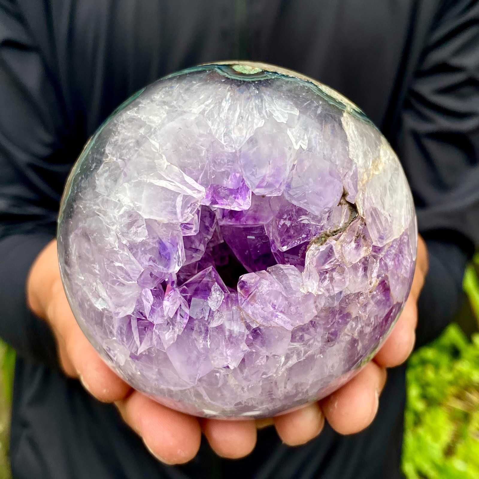 1.92LB Natural Amethyst Agate Ball Quartz Crystal Sphere reiki healing gem