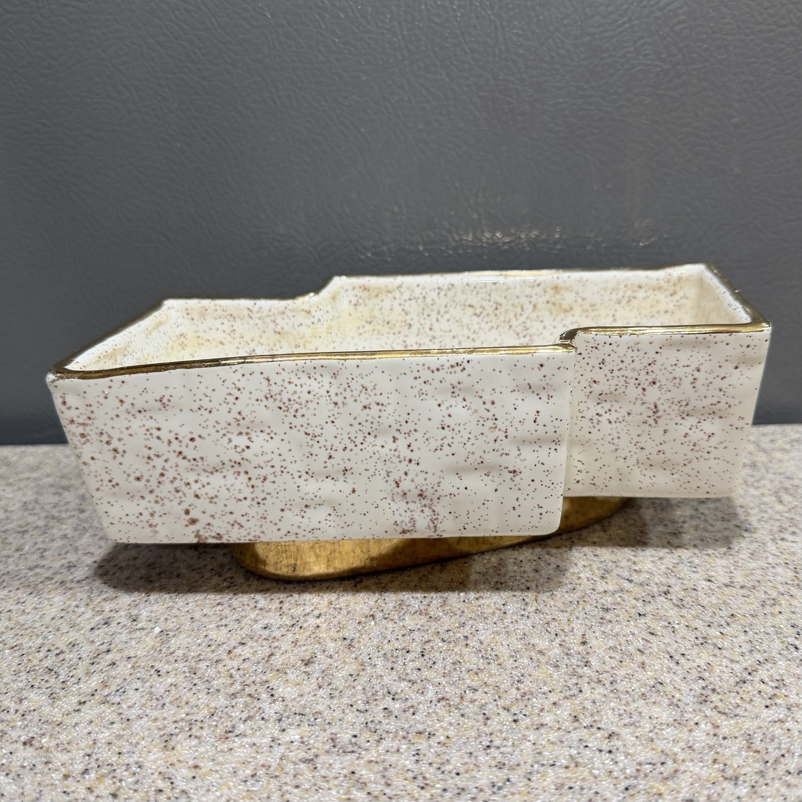 Vtg Shafer 23K Gold Guaranteed Ceramic Planter Cream MCM Geometric EUC