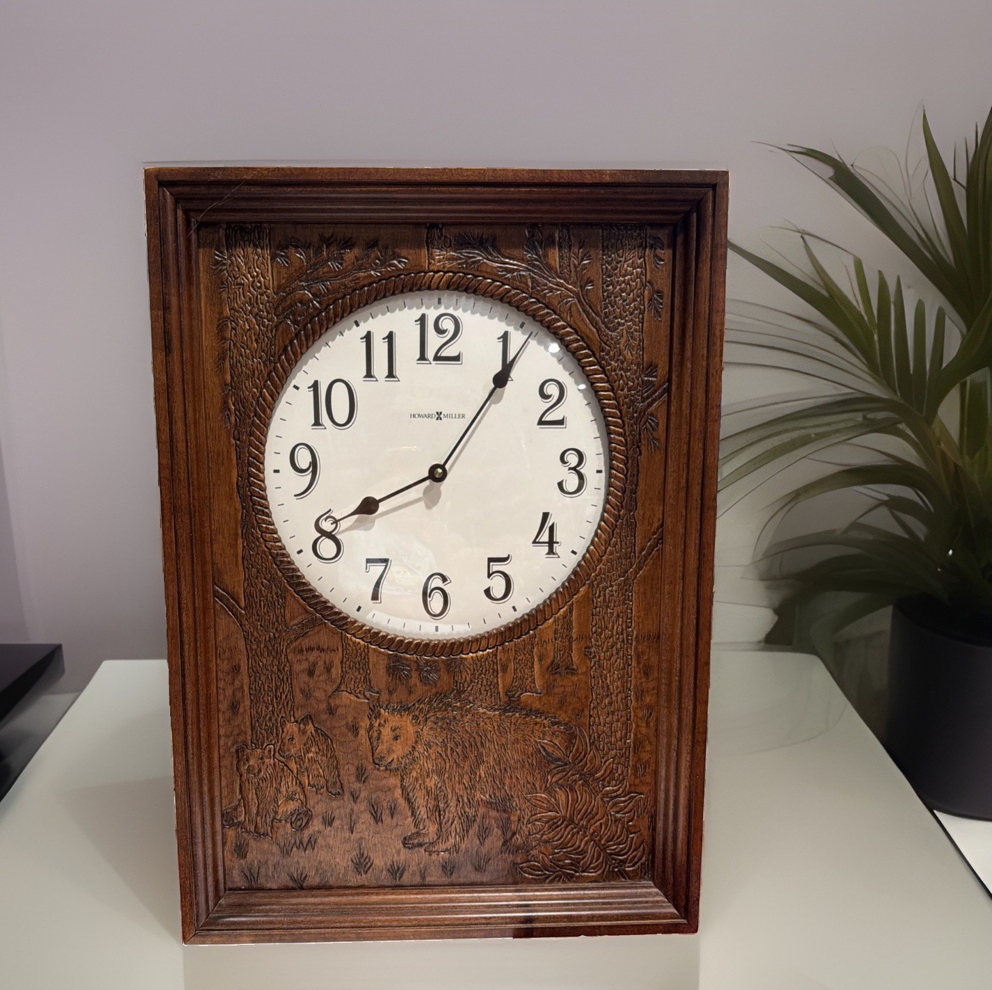 Vtg Howard Miller Carved Wood Bear Clock Stand Or Hang 19.5” Tall Works Well Vtg Howard Miller Carved Wood Bear Clock Stand Or Hang 19.5” Tall Works Well