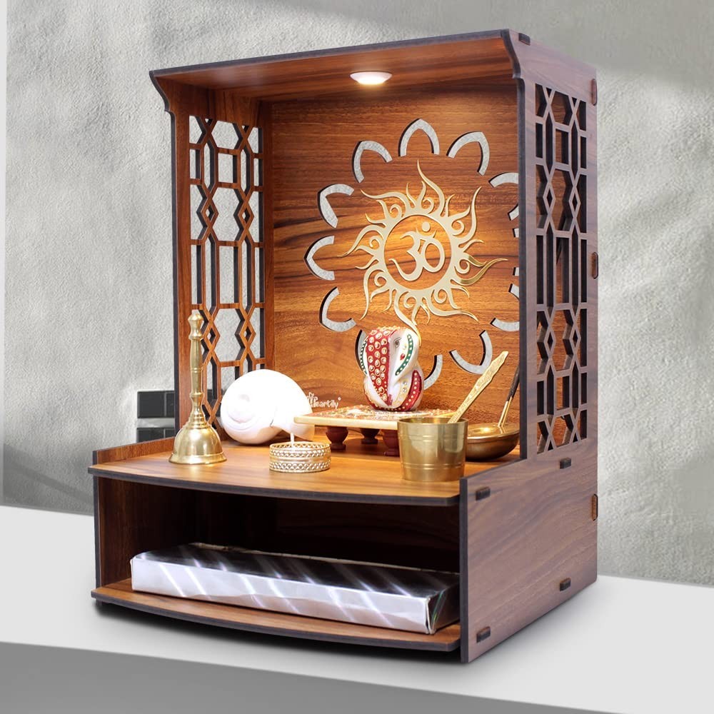 Heartily® Mangal Beautiful Wooden Pooja Stand for Home, Temple, Office, Wall