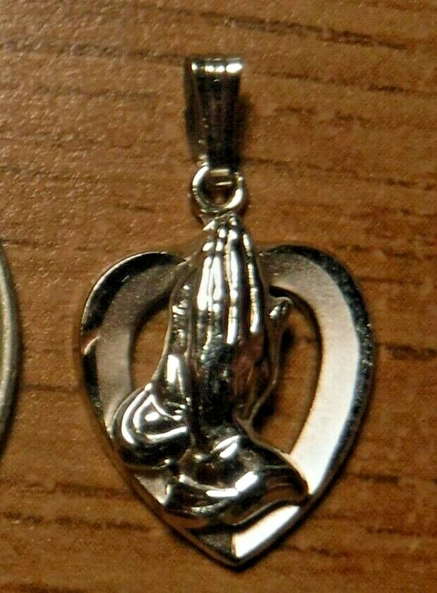 Vintage Serenity Prayer Praying Hands Christian Sterling Silver Medal, Charm #4