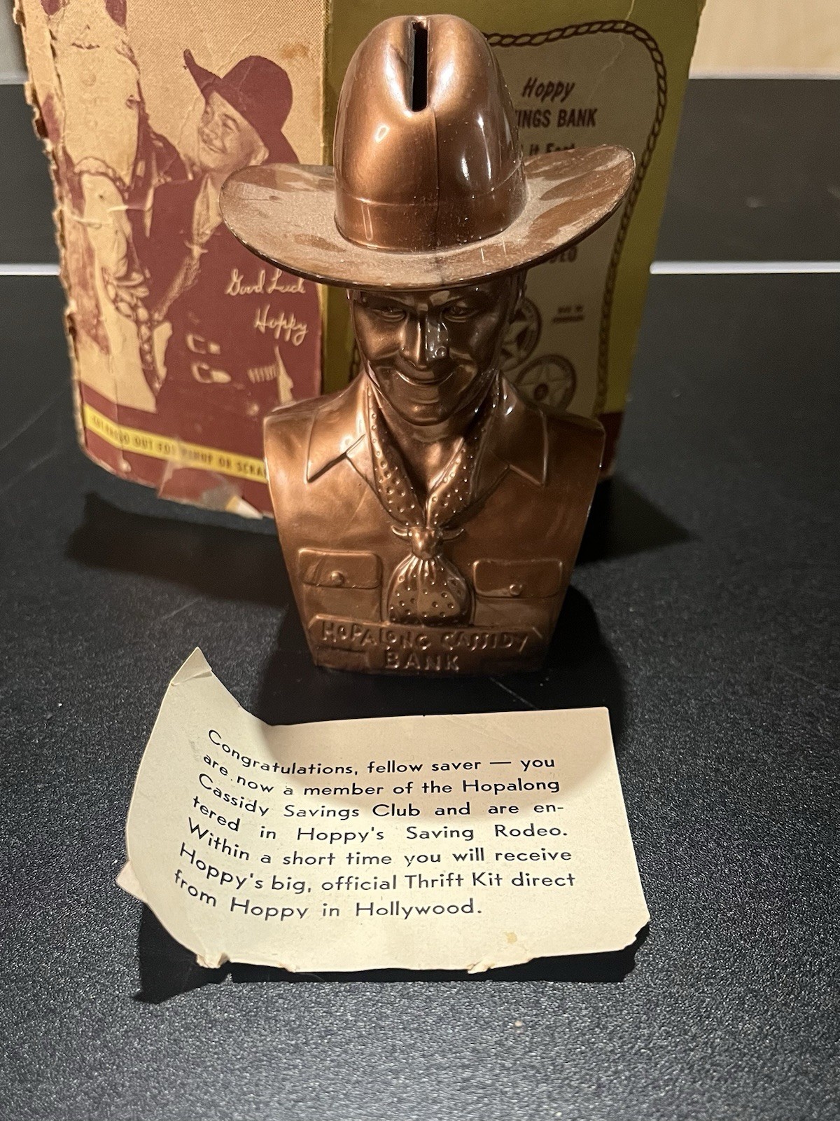 1950s Hopalong Cassidy Savings Club Bank St. Louis Federal Savings w/ Box Slip