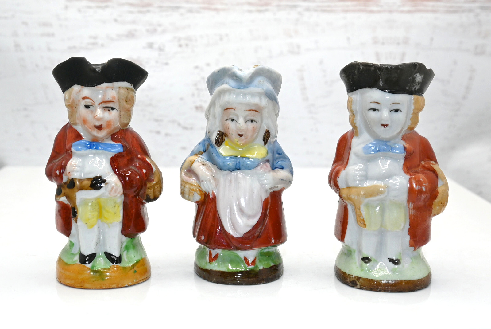 Set of 3 Vintage Mini Toby Character Ceramic Mug Jug Pitchers Japan Unmarked
