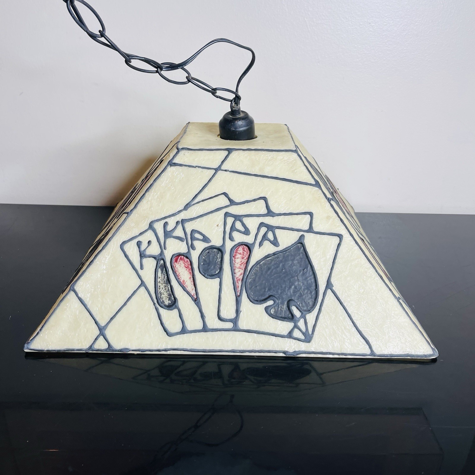 🌟VINTAGE FIBERGLASS POKER TABLE HANGING SWAG LIGHT LAMP CARDS WORKING🌟
