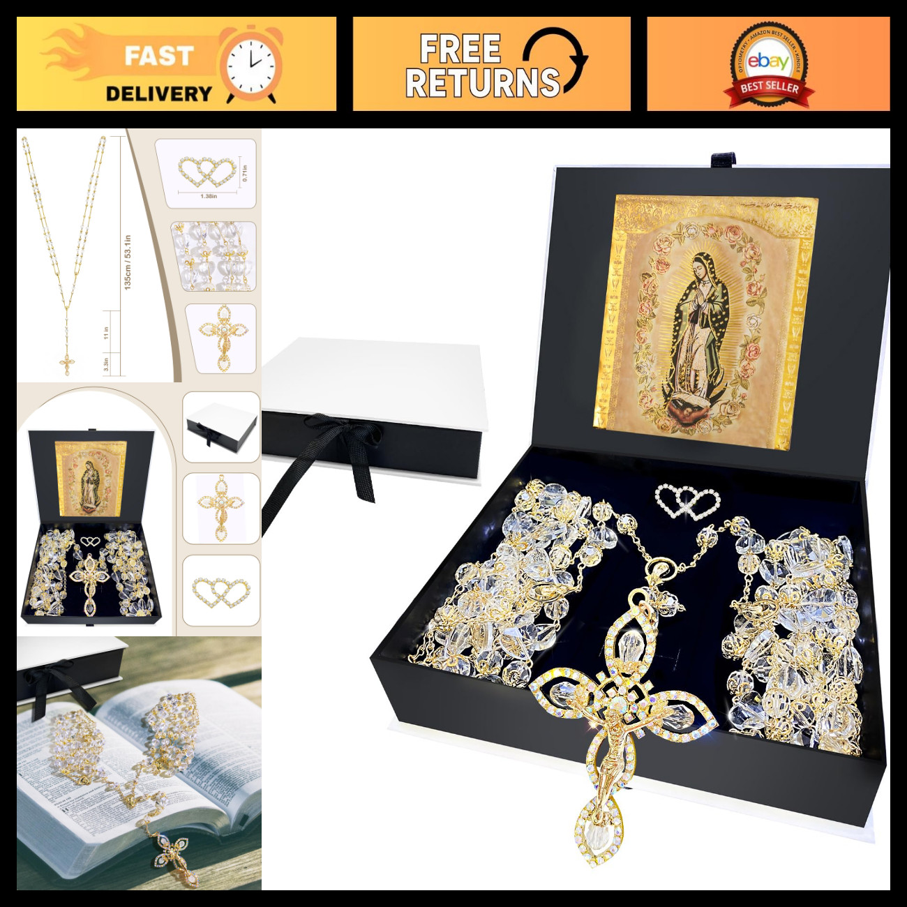 Elegant Wedding Lasso Ceremony Gift | Crystal Rosary for Catholic Weddings | Laz