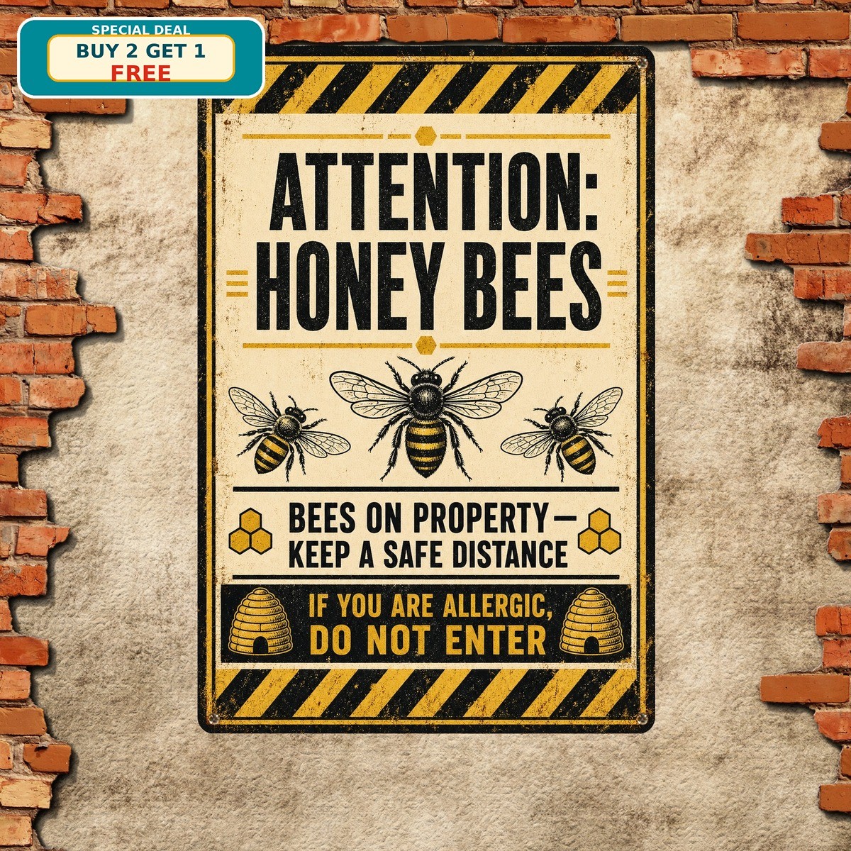 Honey Bees Property Danger Warning Notice Sign Metal Plaque