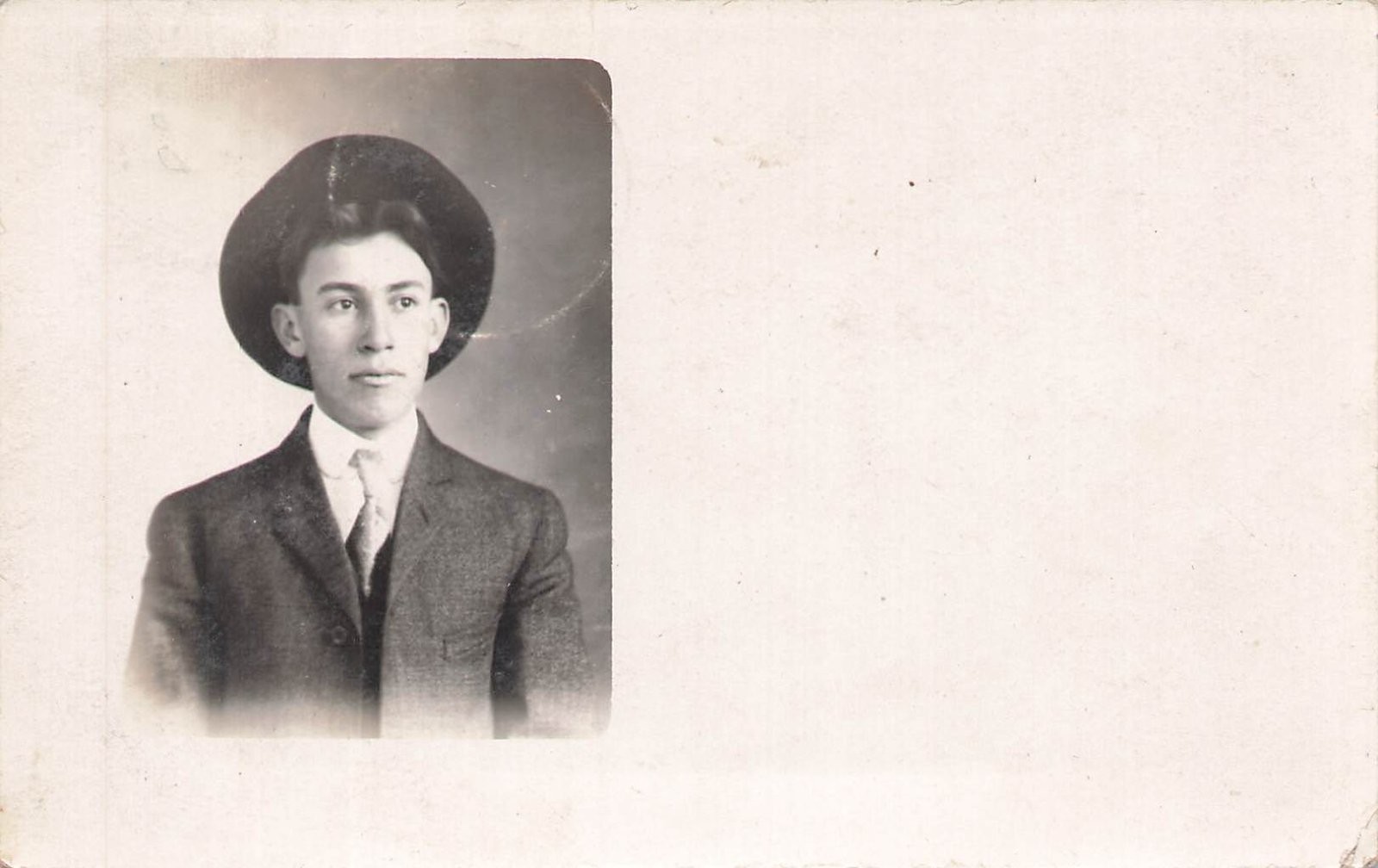 Young Man Dark Hat Suit Tie Posed Studio Portrait Postcard RPPC 1908