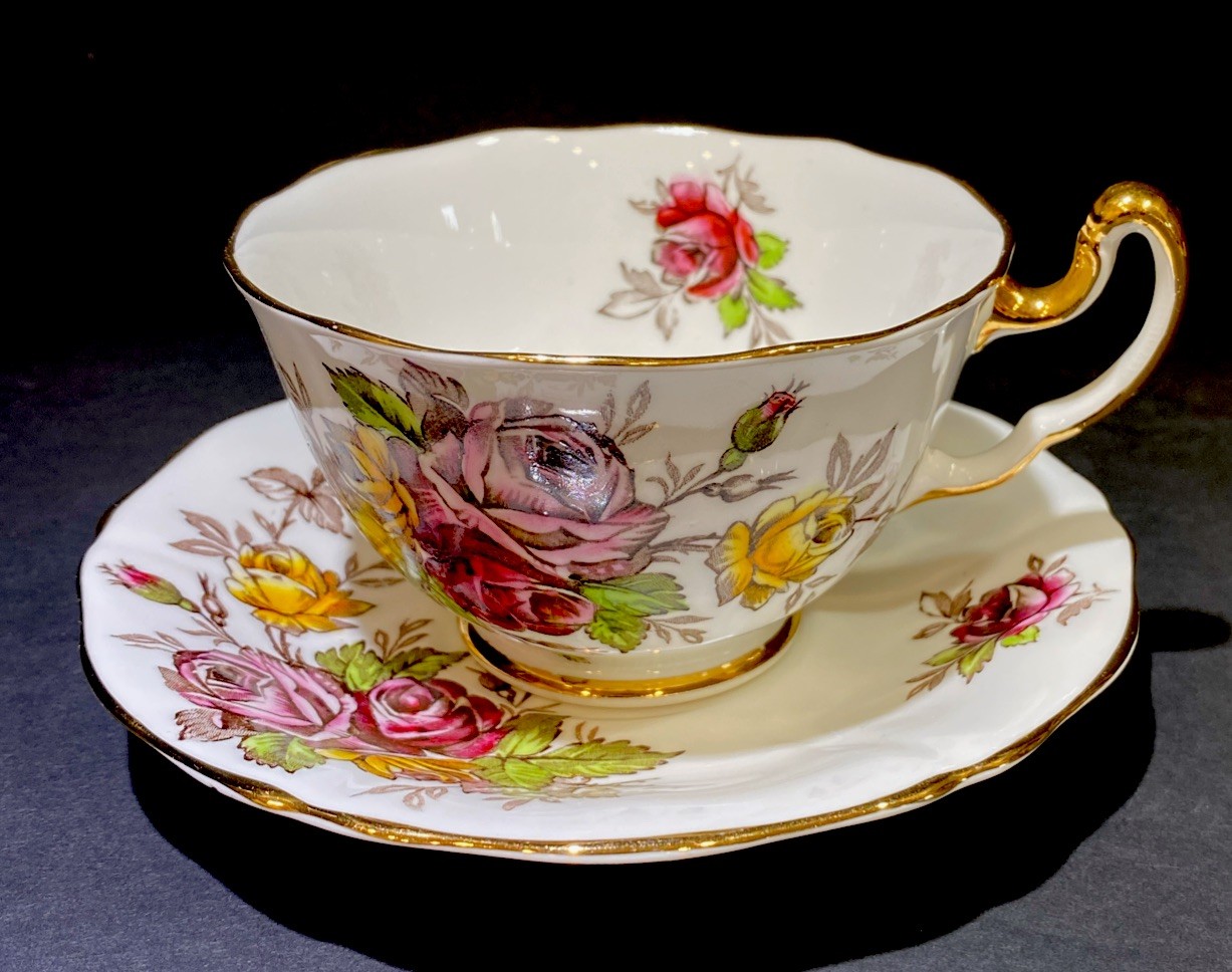 VTG Adderley Fine Bone China Footed Tea Cup And Saucer Set Floral Roses England 