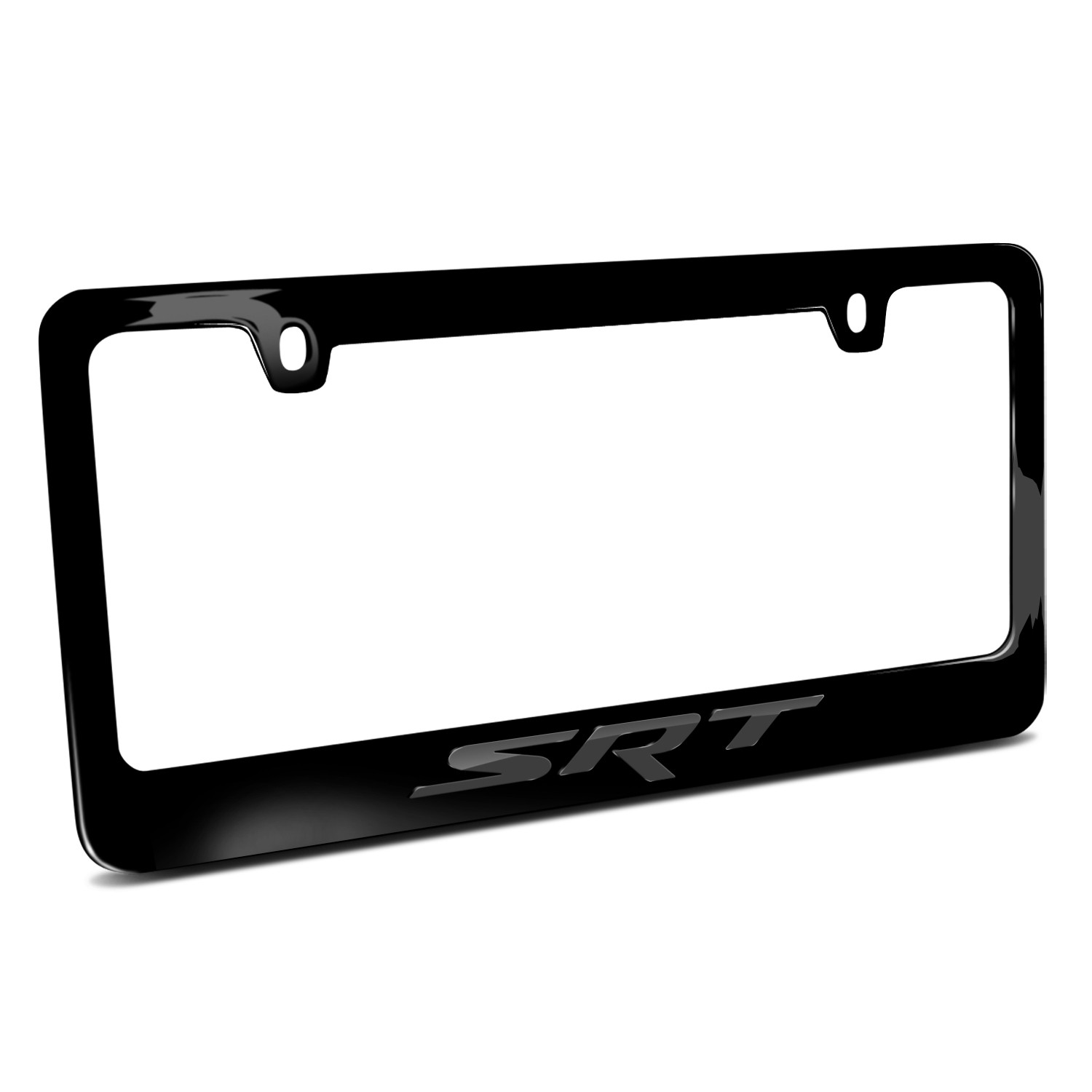 Dodge Jeep SRT Logo in 3D Dark Gray Letters on Black Metal License Plate Frame