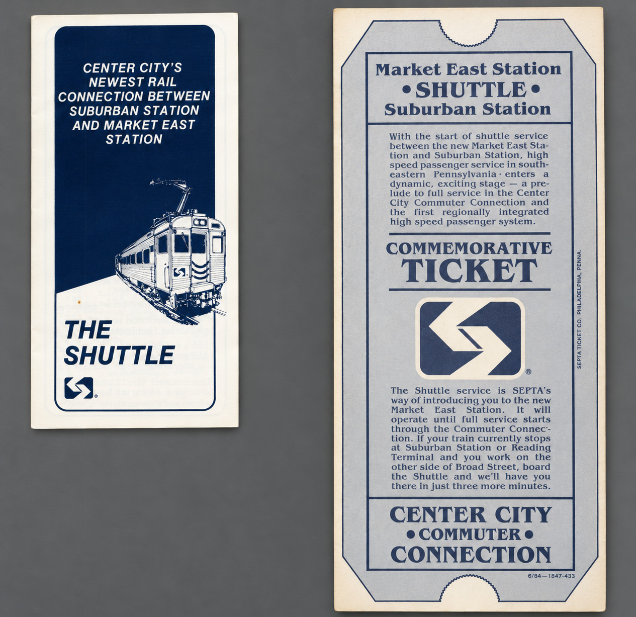 1984 SEPTA Philadelphia Shuttle Brochure Commemorative Ticket Market East Statio