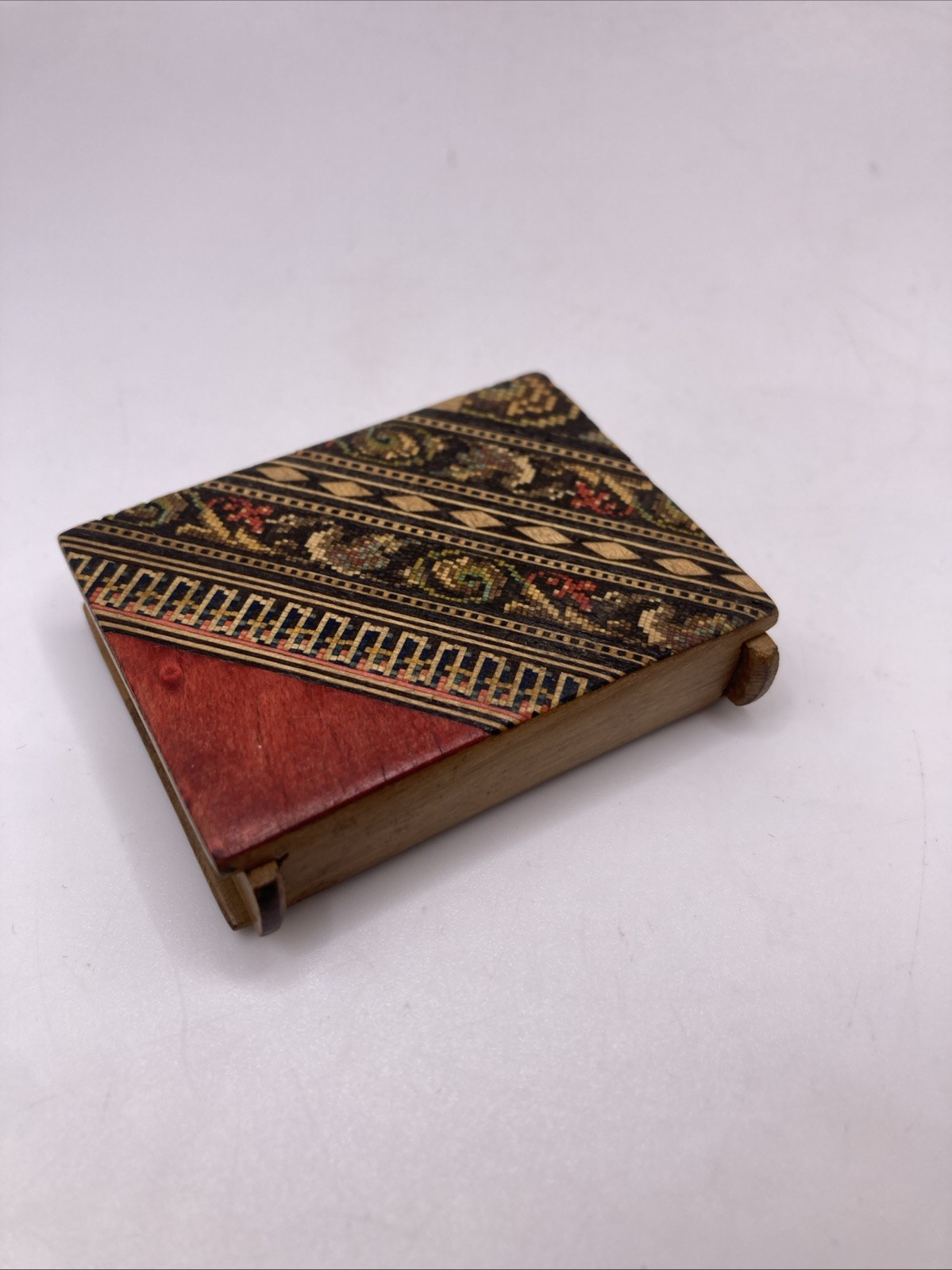 Antique c1900 Tunbridge Ware Vesta Case Wood Mosaic Match Safe Book Form
