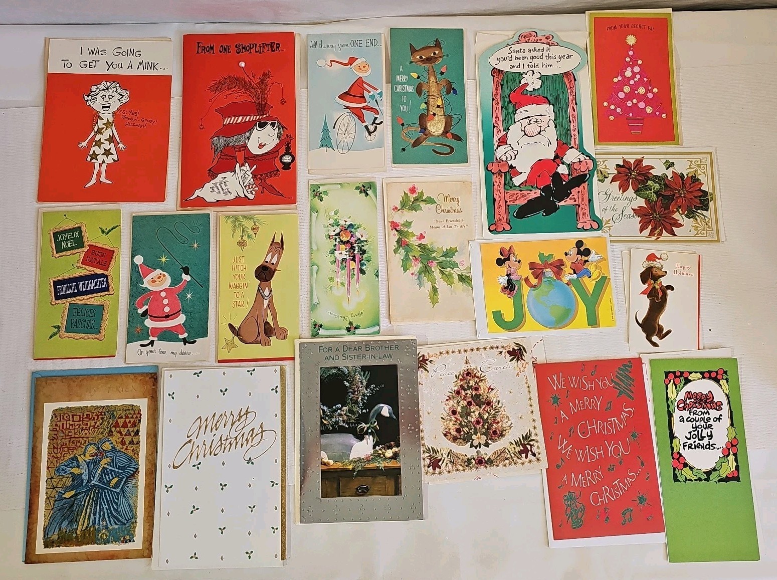 Lot Of 20 Vintage Christmas Cards 1960-2000 W/Original Envelopes NOS Disney