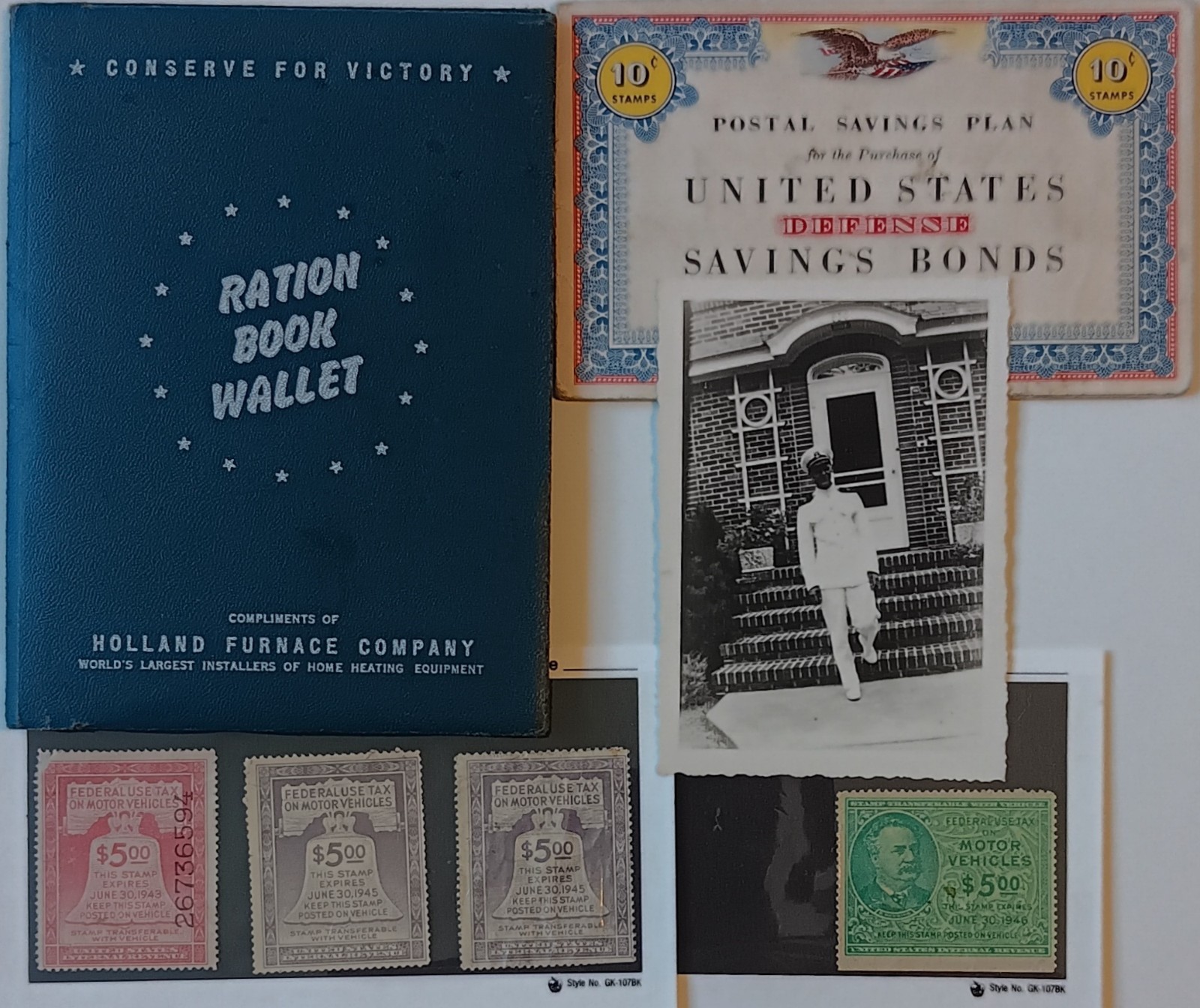 WWII Lot: Ration Book Wallet Car Tax Stamps United States Saving Bond Navy Photo WWII Lot: Ration Book Wallet Car Tax Stamps United States Saving Bond Navy Photo