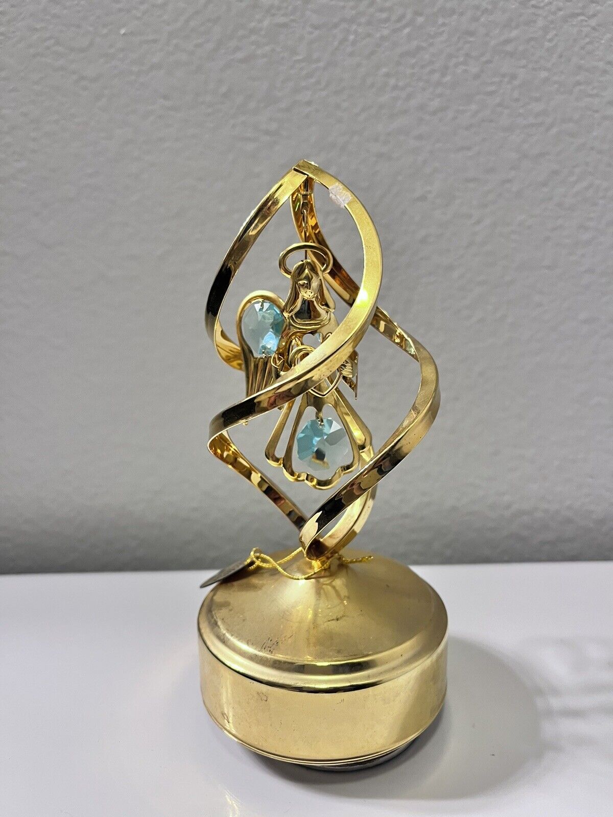 Vtg USA 24k Gold Plated Music Box Angel Crystals