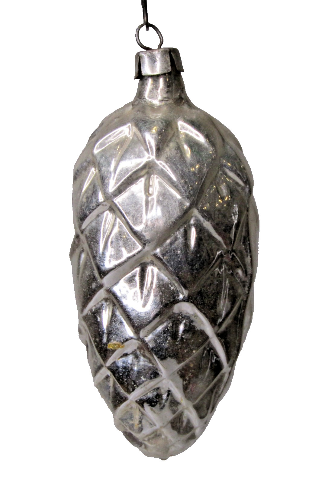 Vintage Pre-WWII Glass Outdent Silver PINECONE Christmas Ornament Corning