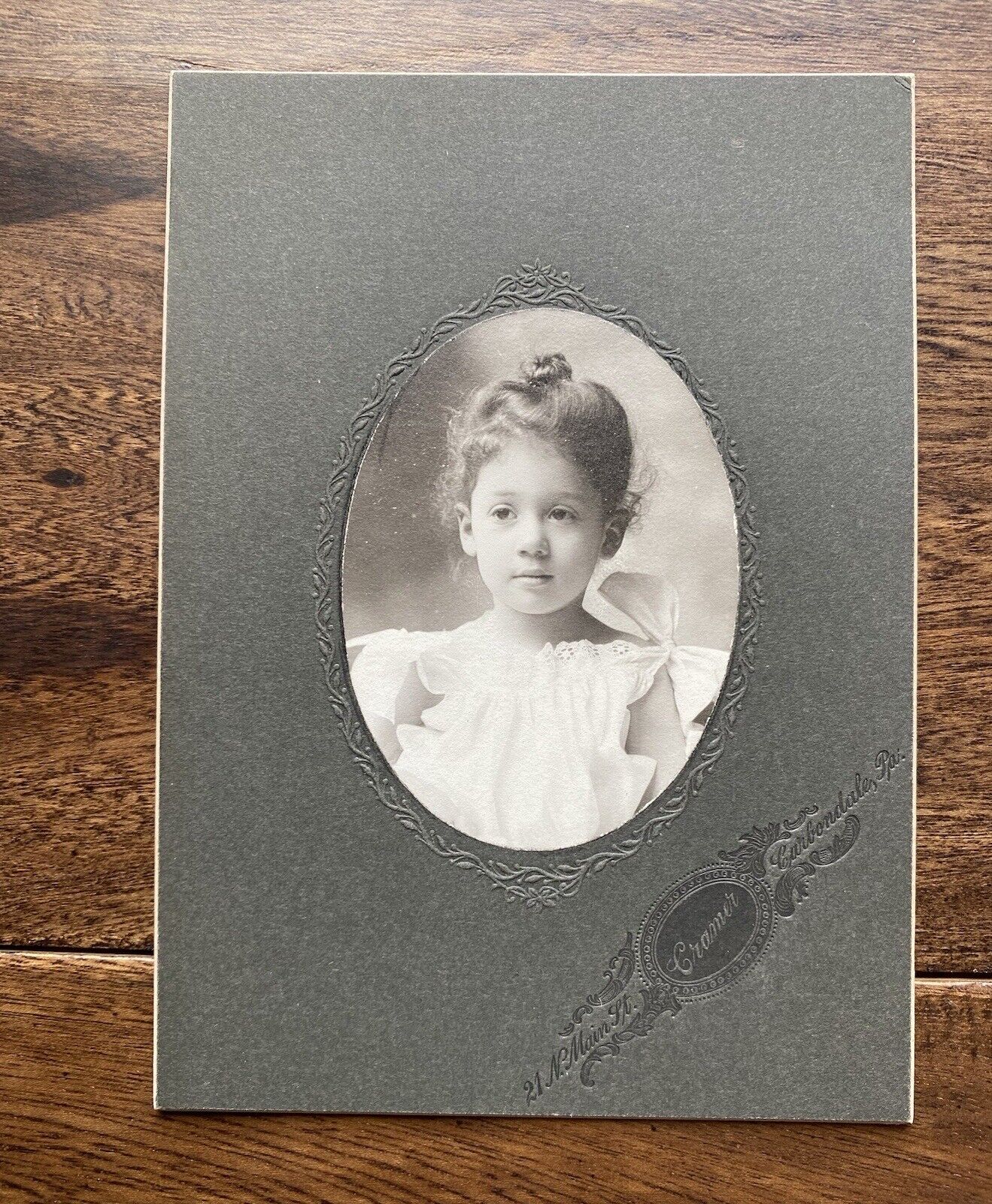 Pennsylvania Pretty Girl Tiny Hair Bun & Lace Dress Cabinet Card Carbondale PA