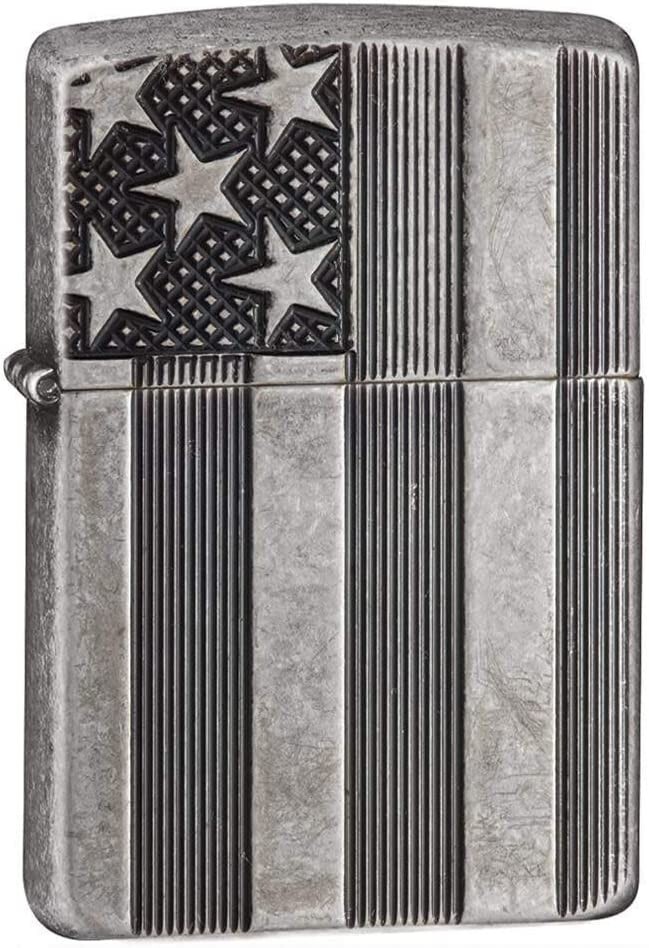 Zippo Armor American Flag Antique Silver Plate 28974