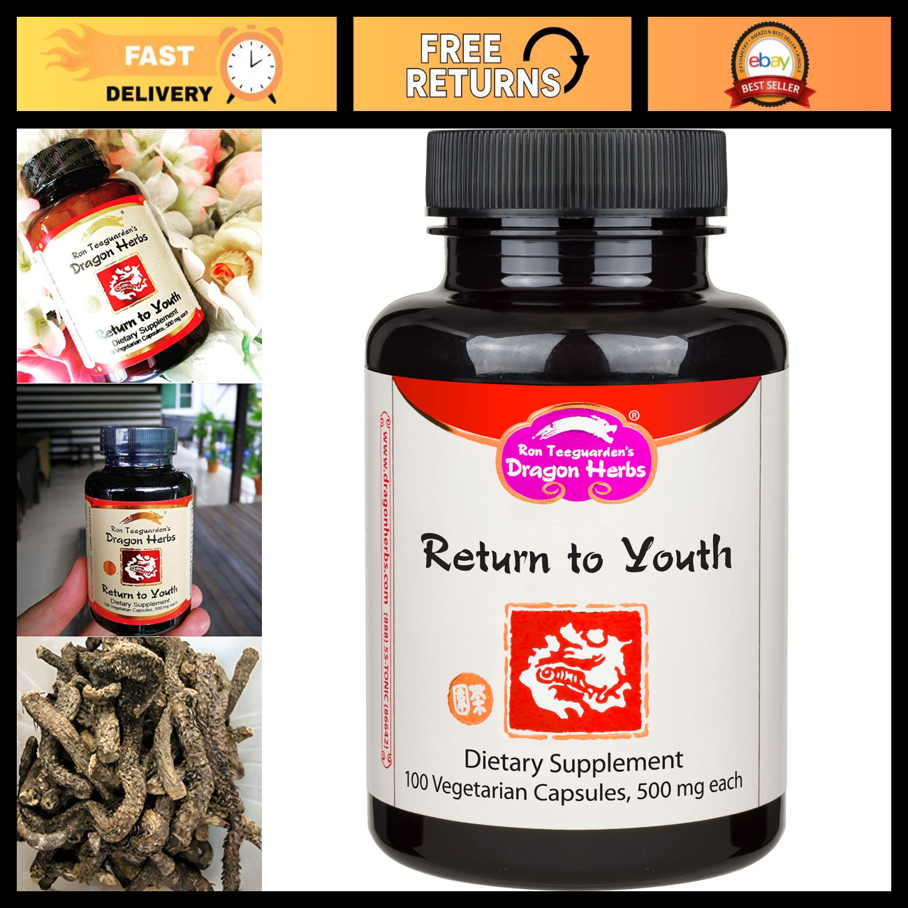 Dragon Herbs - Return to Youth Capsules (Huan Shao Dan) - 100 Capsules, 500 mg E