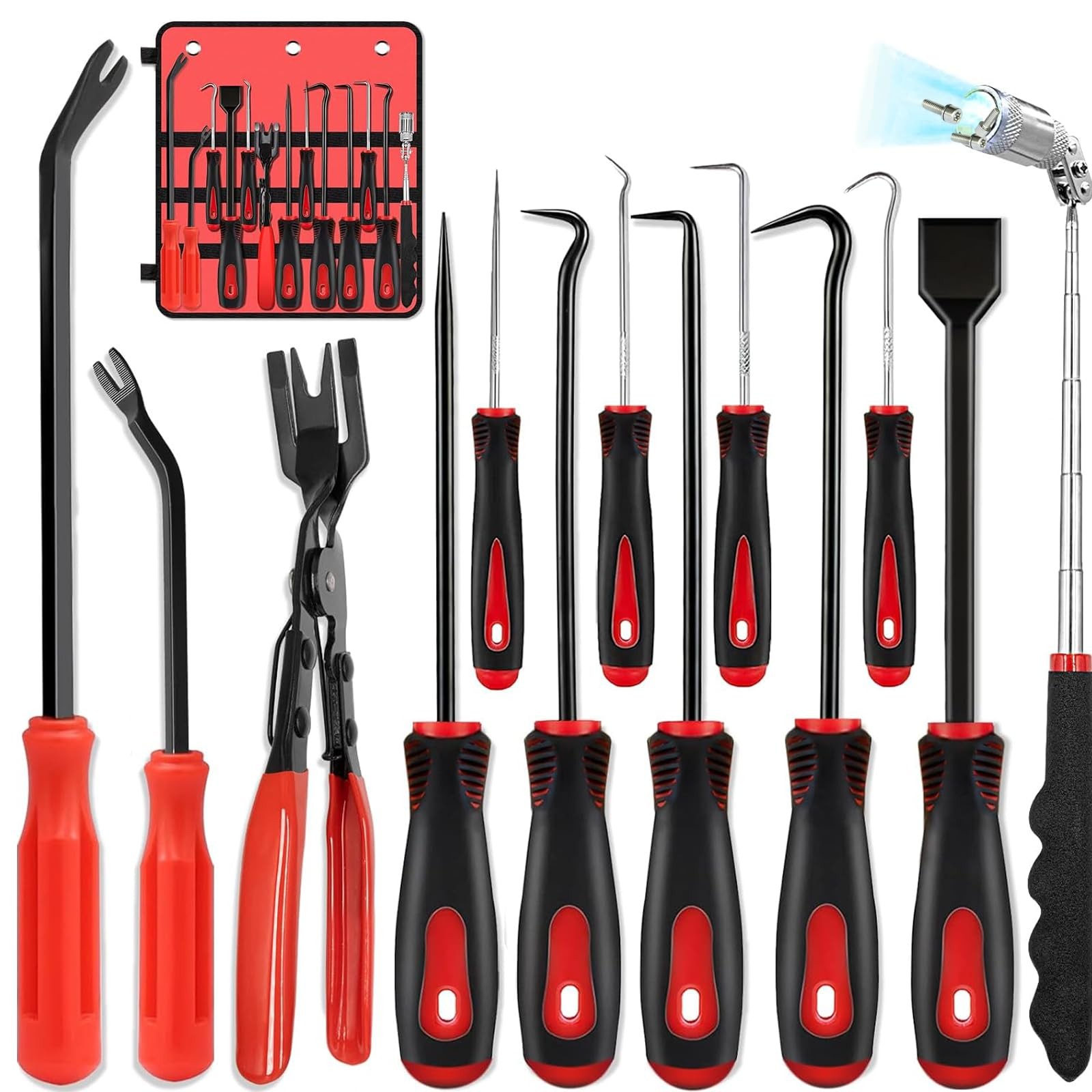 13 Pcs Mechanic Hook and Pick Tool Set with Auto Clip Removal Plier red1 13 Pcs Mechanic Hook and Pick Tool Set with Auto Clip Removal Plier red1