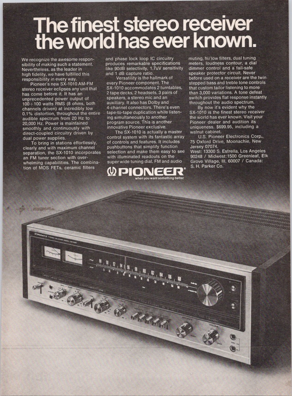 Pioneer SX-1010 Stereo Receiver Vintage Magazine Print Ad 1974 Pioneer SX-1010 Stereo Receiver Vintage Magazine Print Ad 1974
