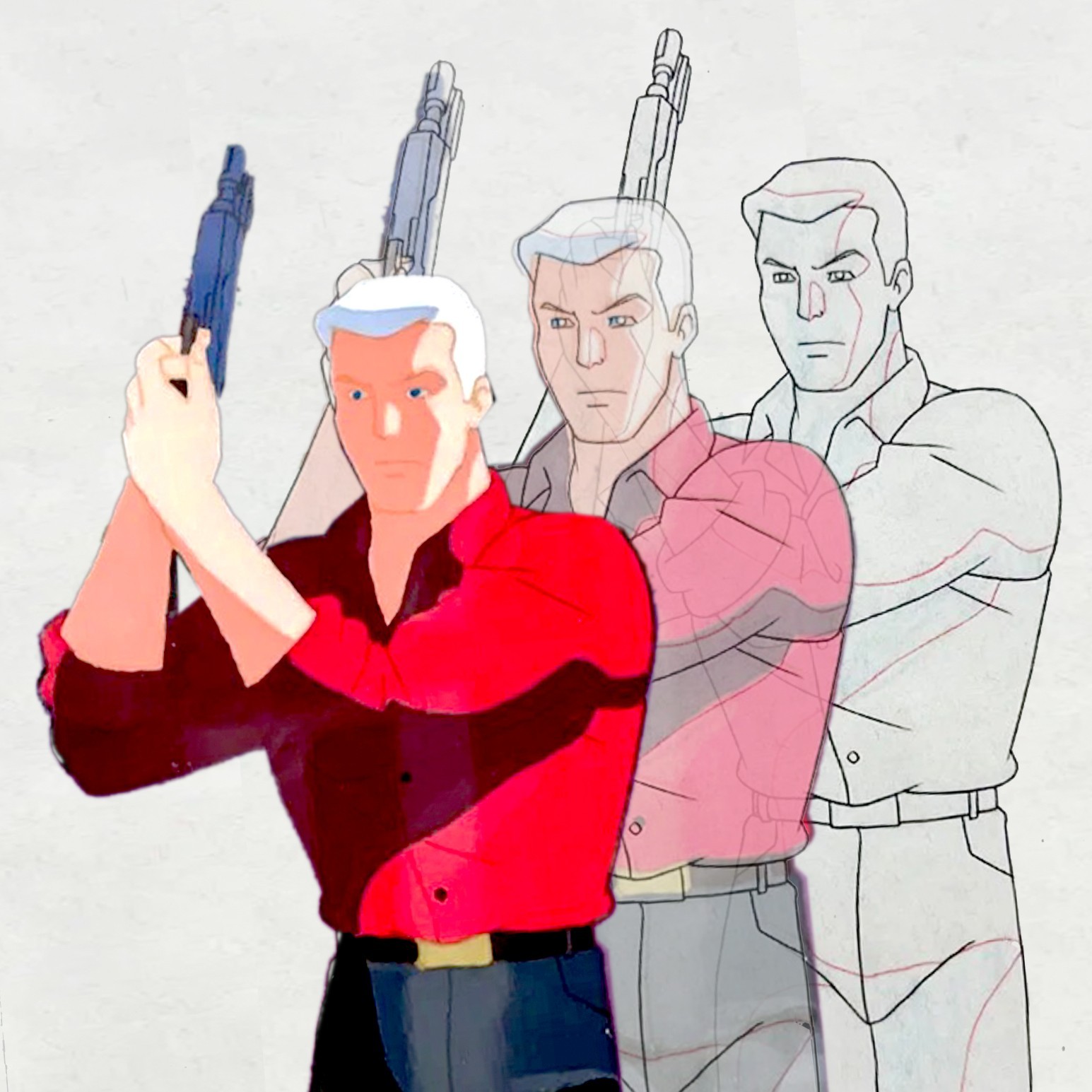 RARE MATCHING Production Animation CEL & SKETCH | 90's Jonny Quest / Race Bannon
