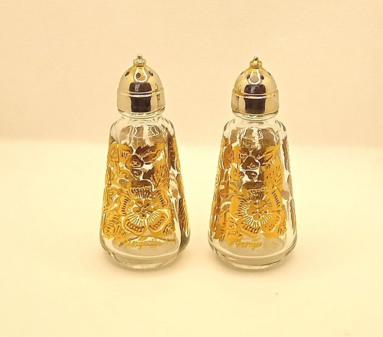 Vintage Mid Century Georges Briard 22K Gold Gilded Floral Salt & Pepper Shakers