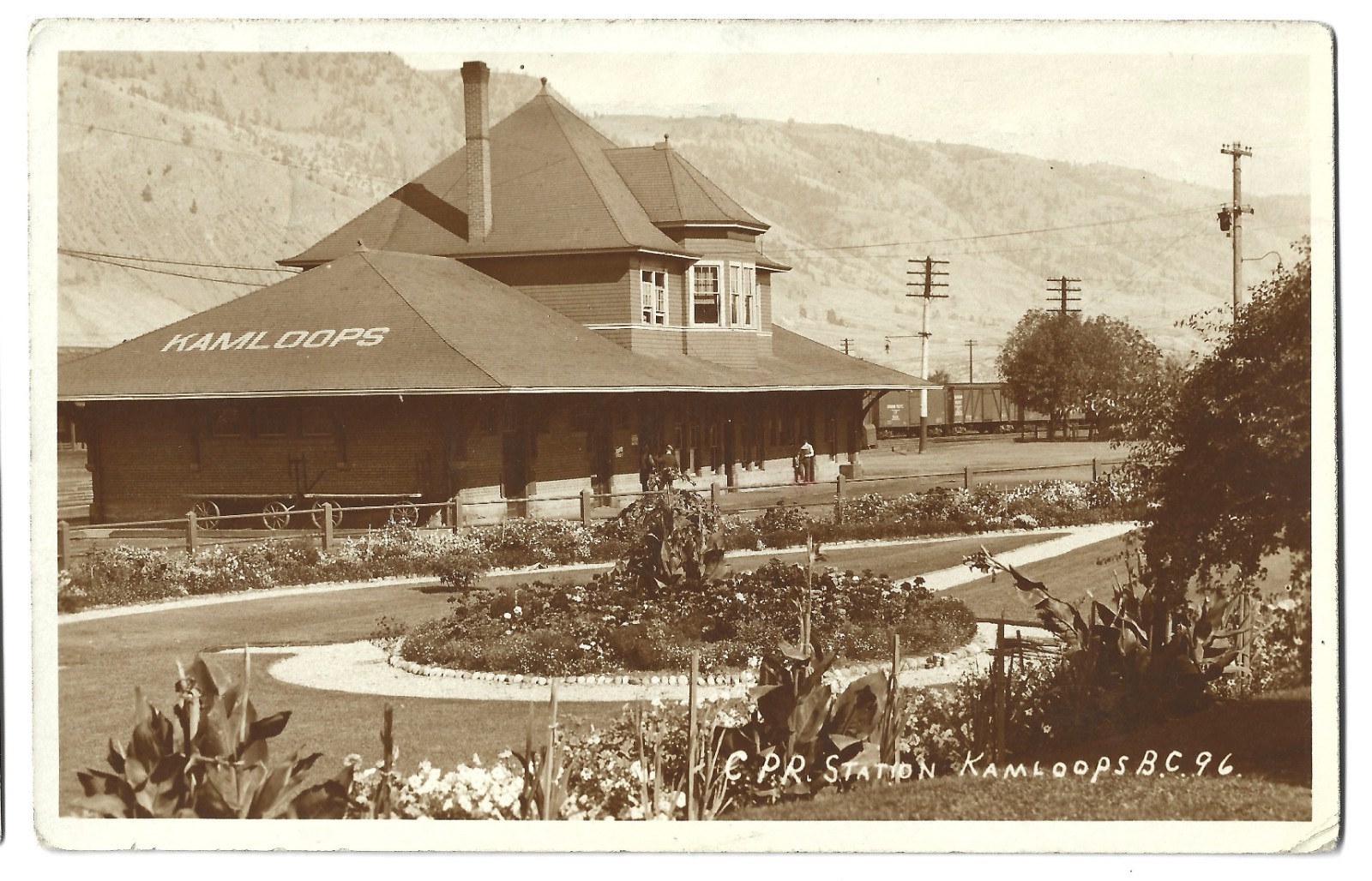 AZO RPPC Kamloops BC CPR Railroad Station Vintage Real Photo Postcard Canada 